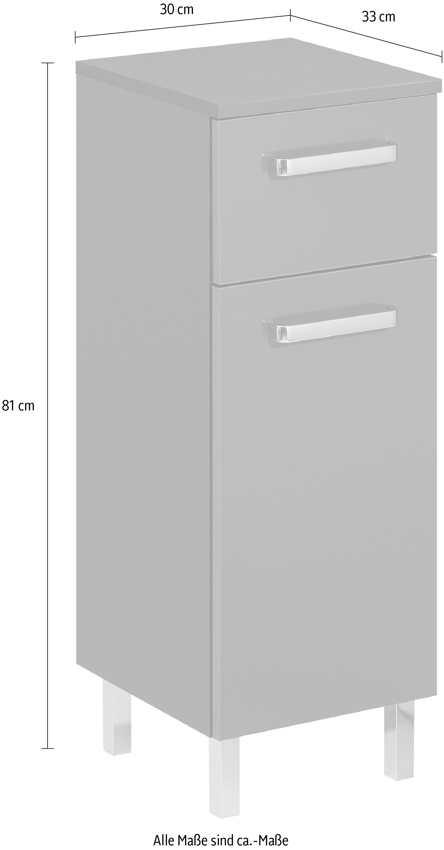 Saphir Armoire basse »Quickset Badschrank mit 1 Tür, 1 Schublade, 30 cm breit« meuble bas de salle de bain incl. amortisseur de porte, poignées chromées brillantes
