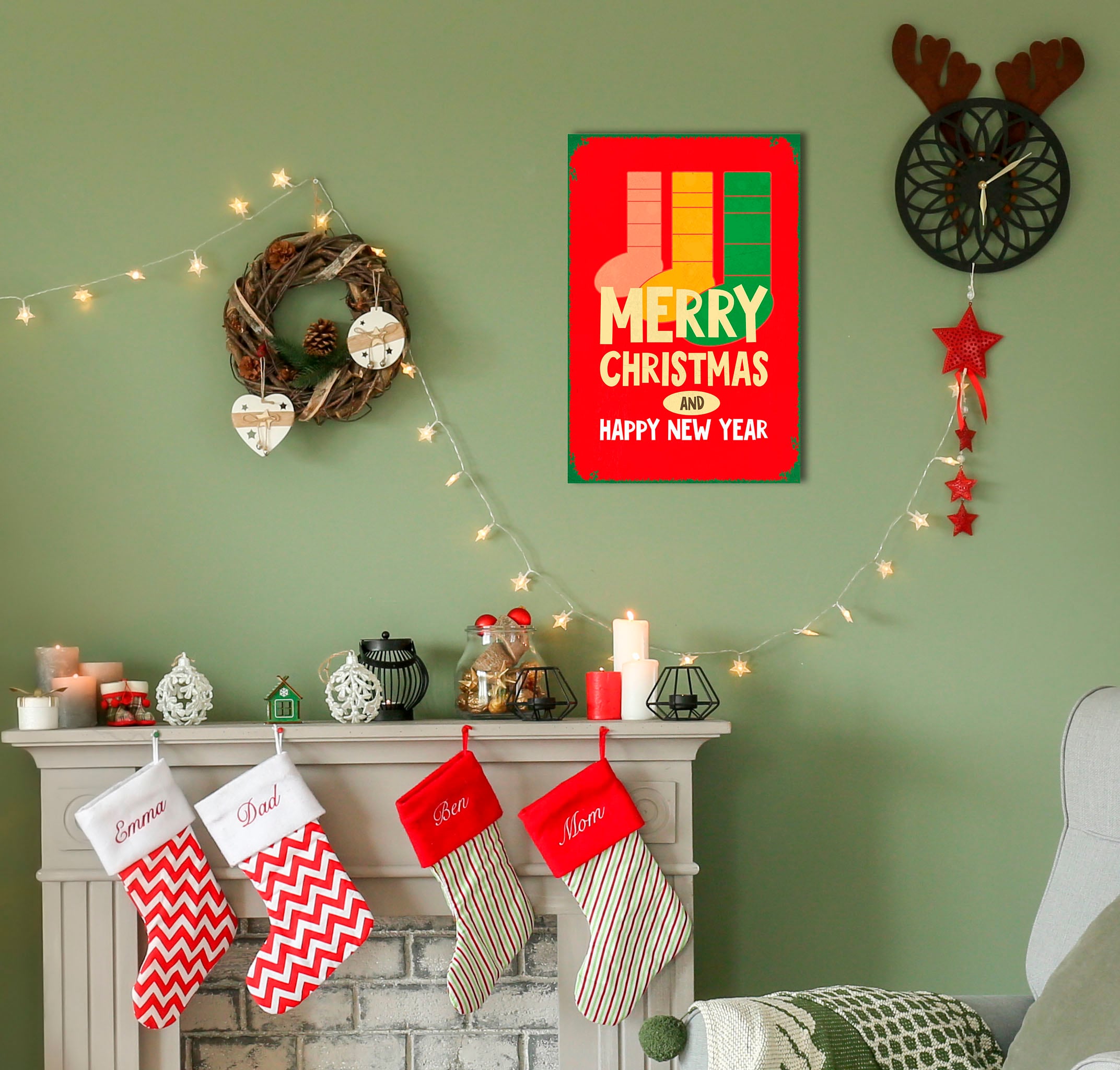 Image of queence Metallbild "Christmas Stocking" Schriftzug Schriftzüge Weihnachten 1 Stk. tlg. Stahlschilder