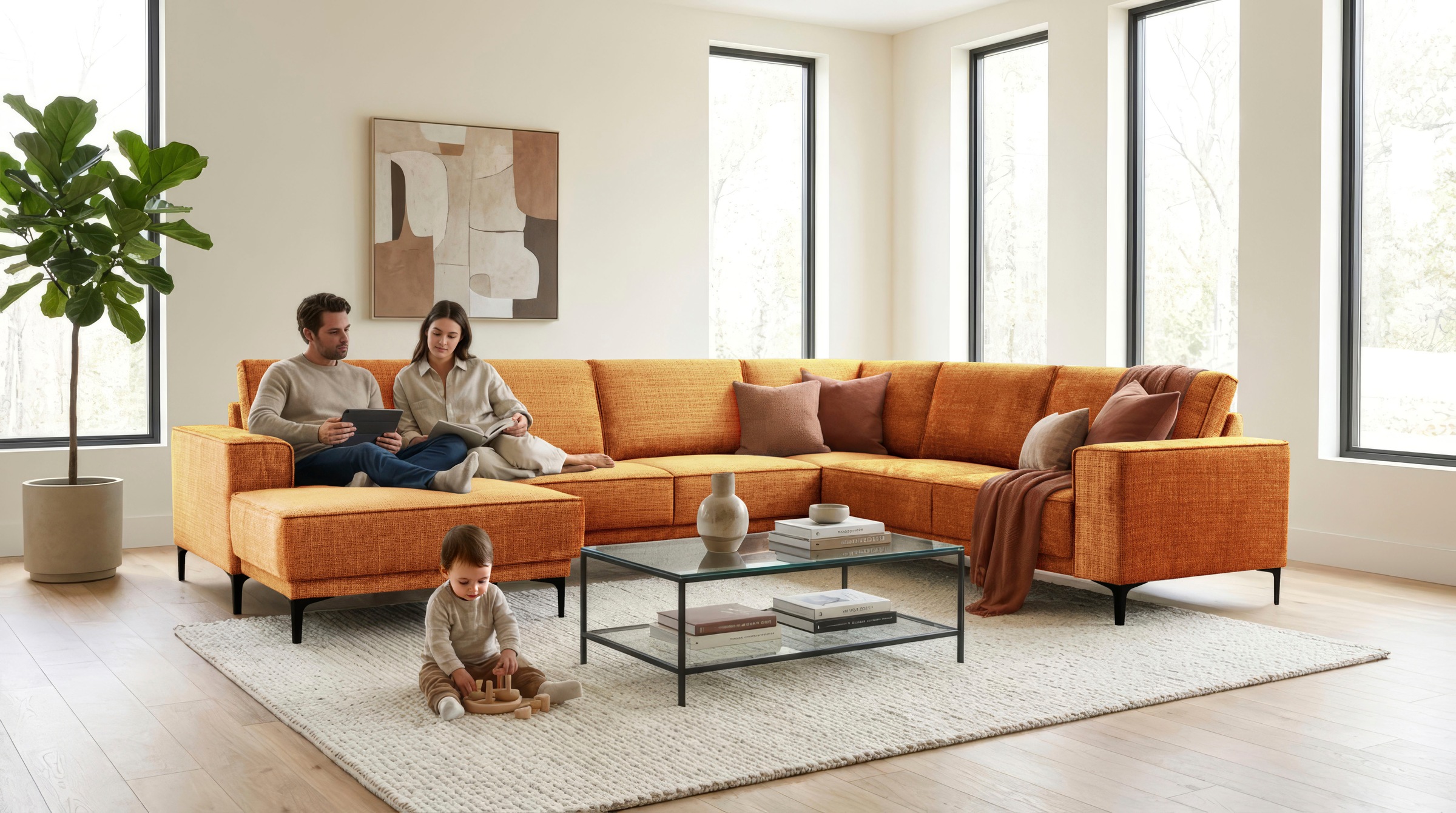 Image of GOODproduct Wohnlandschaft "OLAND U-Form, XXL, B: 342 cm, Skandi-Design" Skandi-Design in Struktur, Flachgewebe, Luxus-Microfaser, Boucle