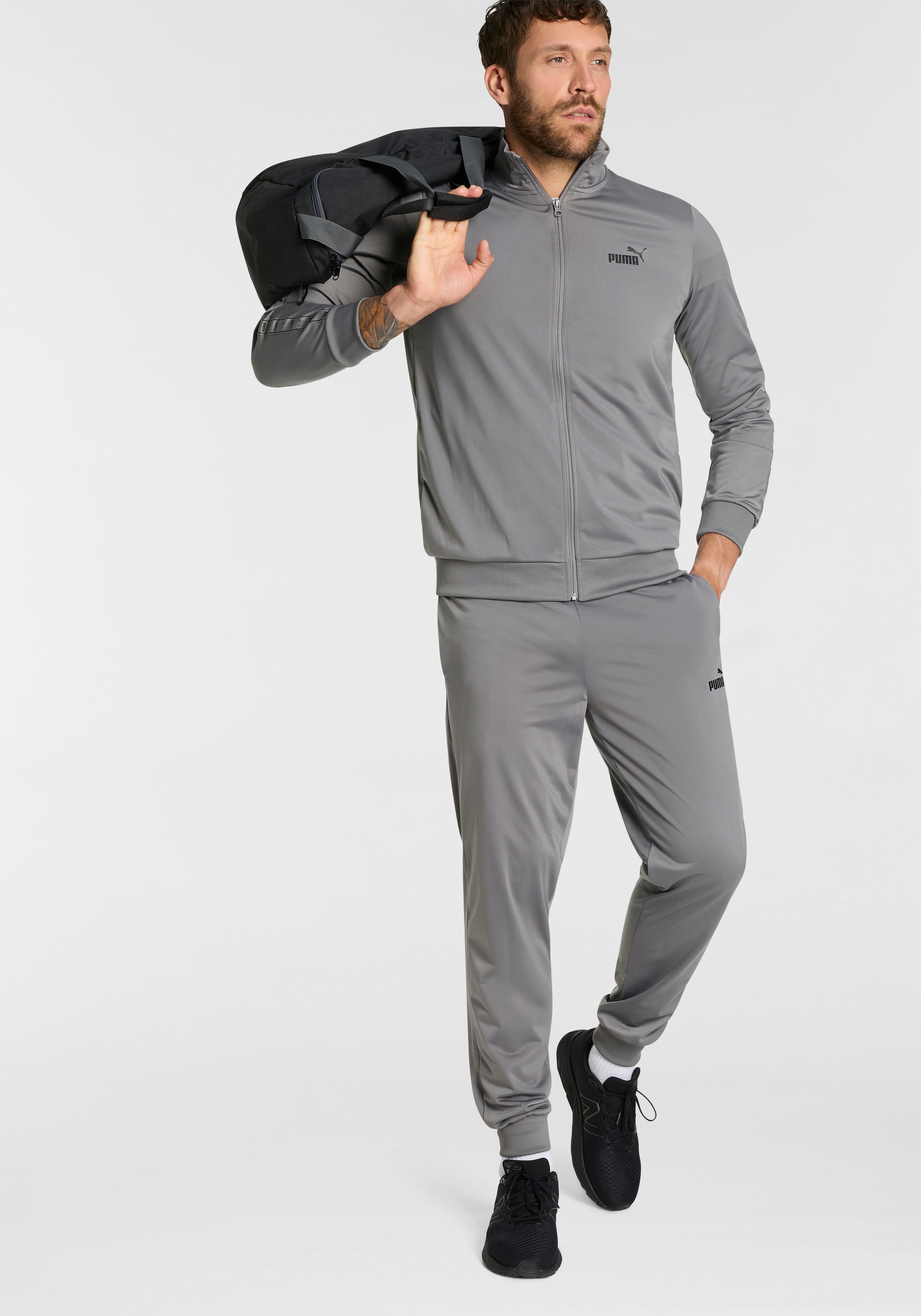 Image of PUMA Trainingsanzug "POLY TAPE SUIT" 2 Stk. zweiteiliges Set, mit hohem Kragen, mit gerippten Bündchen
