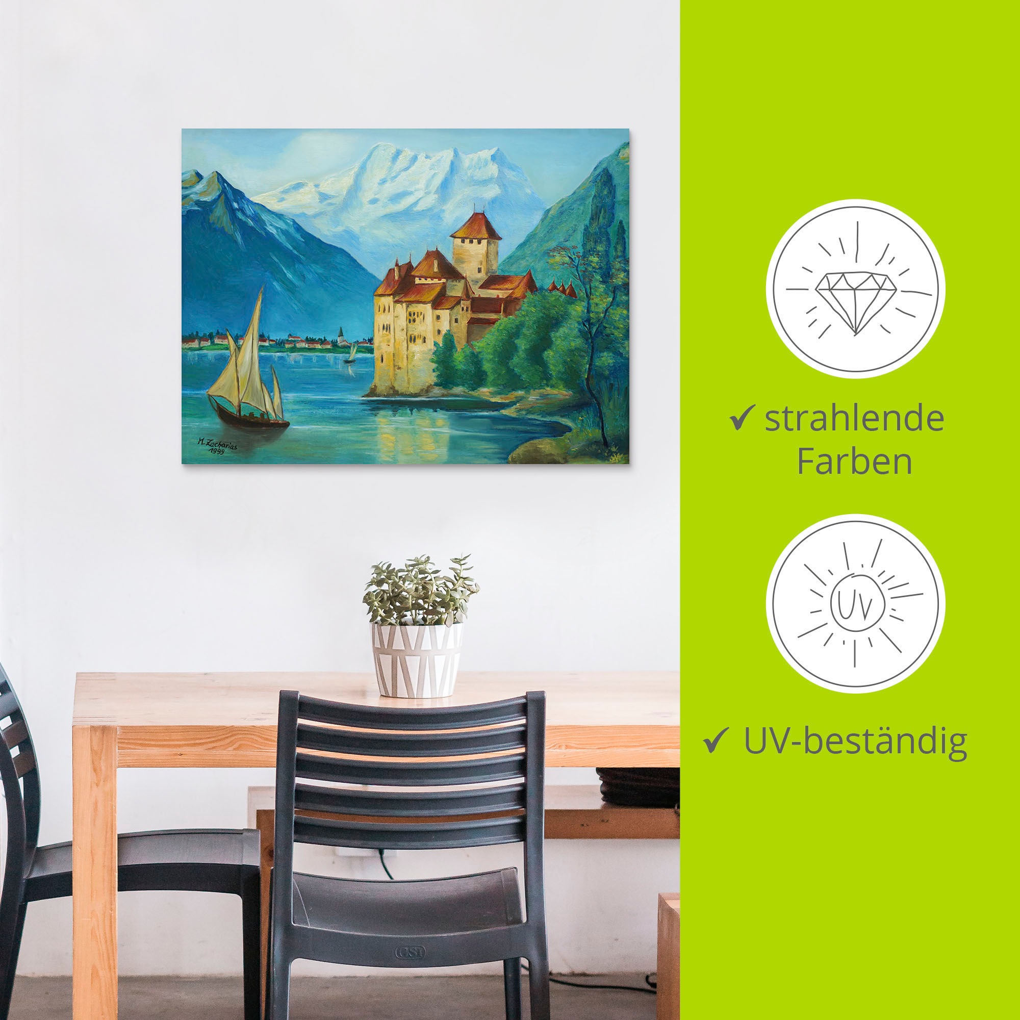 Artland Alu-Dibond-Druck »Schloss Chillon am Genfer See«, Gebäude, (1 St.), für Innen- und Aussenbereich geeignet, Outdoorbild