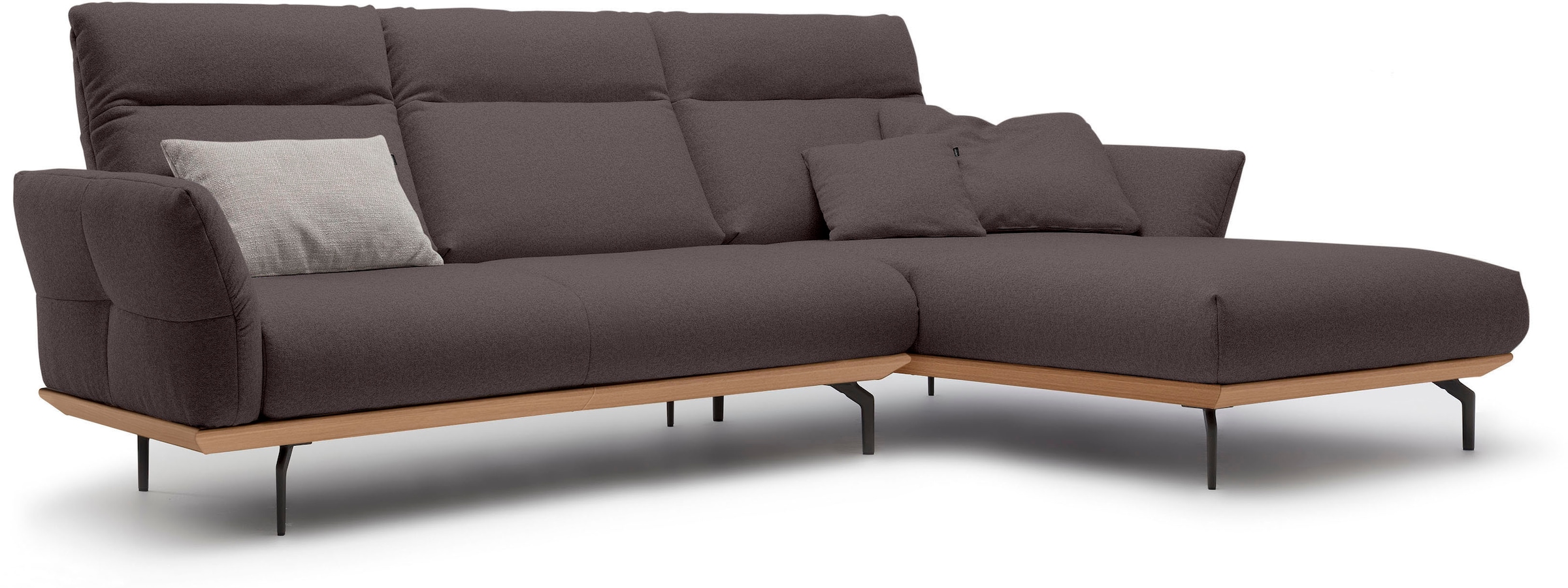 Creation BY ROLF BENZ Canapé d'angle »CR.460 Designsofa mit verstellbarer Rückenlehne, hochwertig & bequem« socle en chêne, pieds en aluminium moulé gris ombre, largeur 298 cm