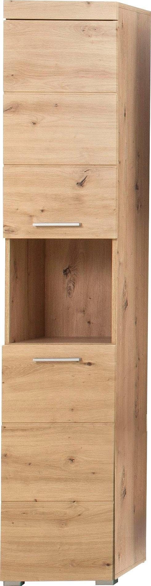 Image of trendteam Hochschrank »Amanda«, Höhe 190 cm, Badezimmerschrank mit 2 Türen und 1 offenen Fach, wechselbare Türanschläge, MDF-Fronten in Hochglanz- oder Holzoptik bei Ackermann Versand Schweiz
