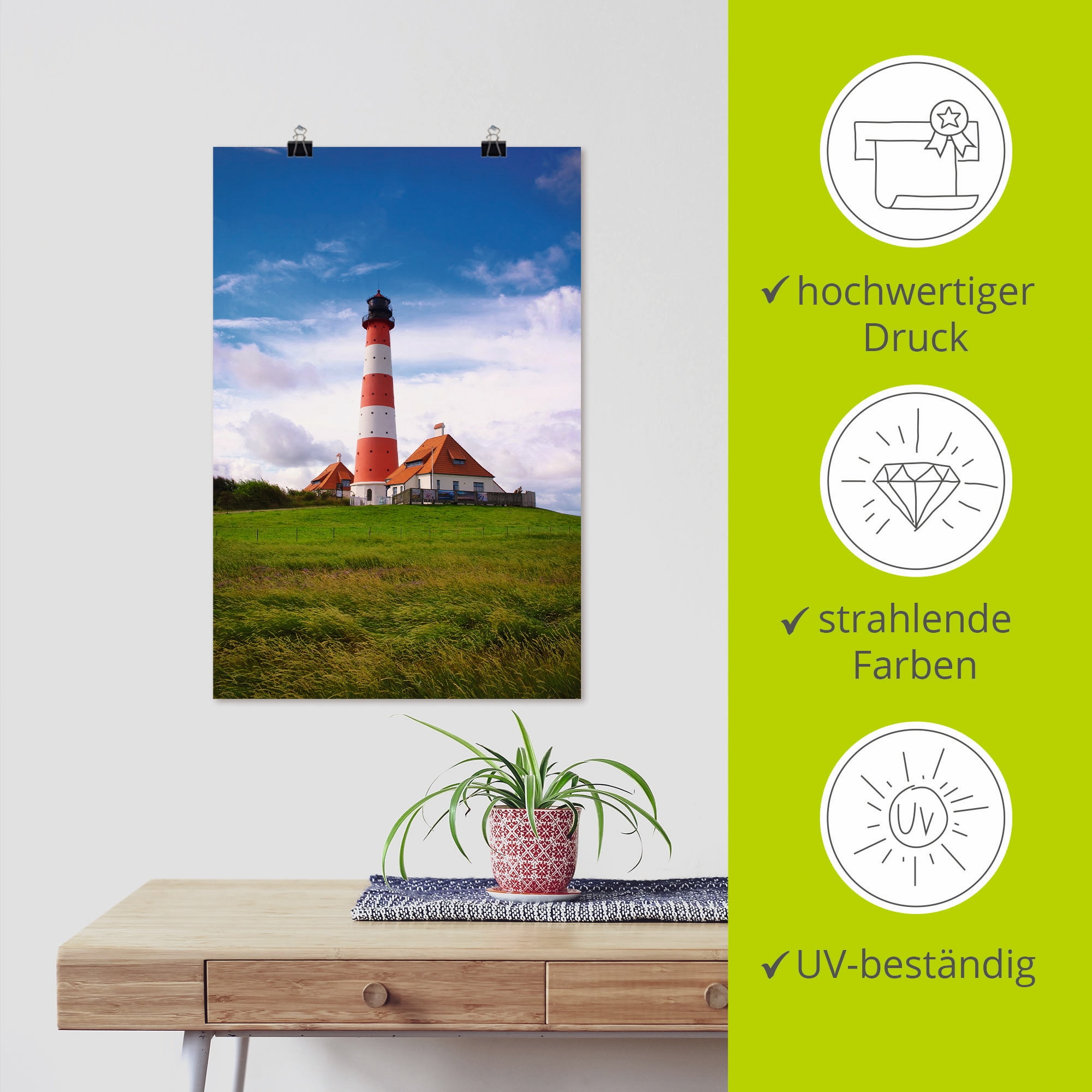 Artland Wandbild »Westerhever Leuchtturm«, Gebäude, (1 St.), als Alubild, Outdoorbild, Leinwandbild, Poster in verschied. Grössen