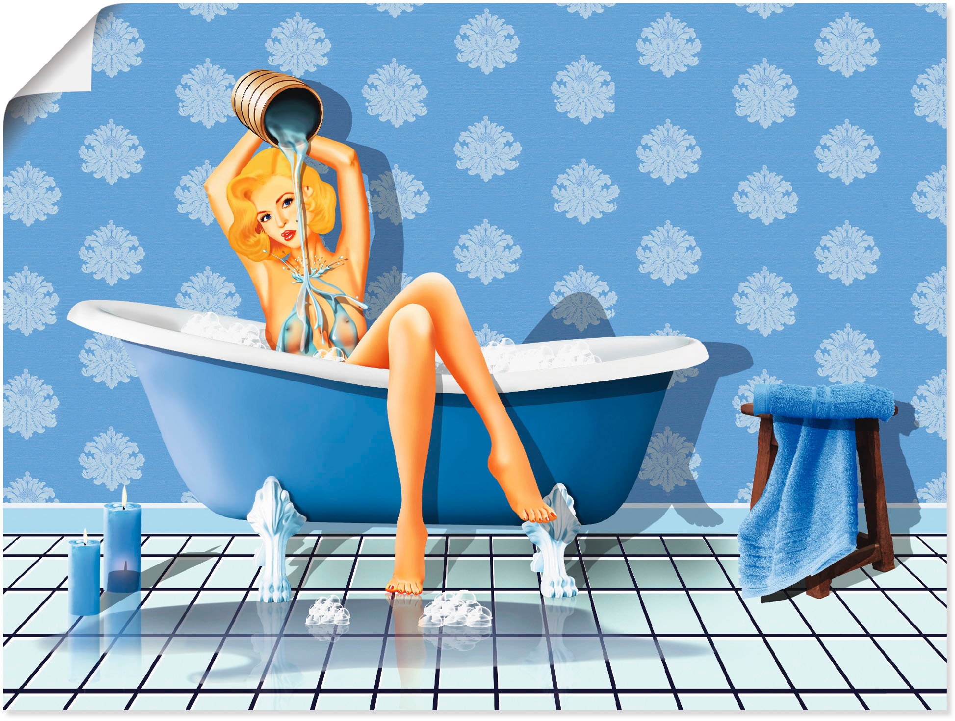 Artland Wandbild »Das sexy blaue Badezimmer«, Frau, (1 St.), als Leinwandbild, Poster, Wandaufkleber in verschied. Grössen