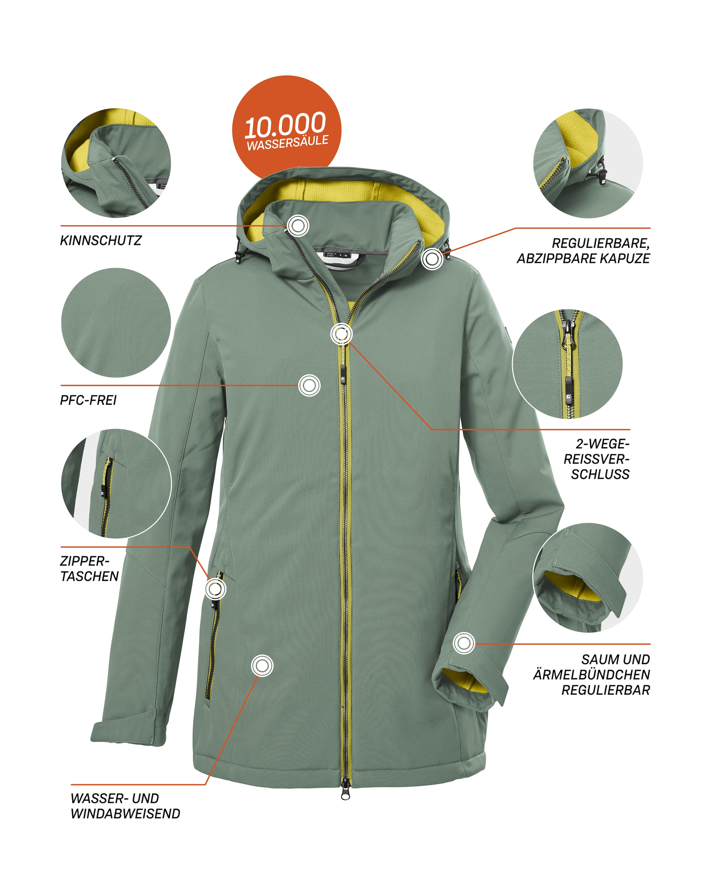 Killtec Softshelljacke »KOW 8 WMN SFTSHLL JCKT«, Softshelljacke: wasser- und windabweisend, regulierbare Details