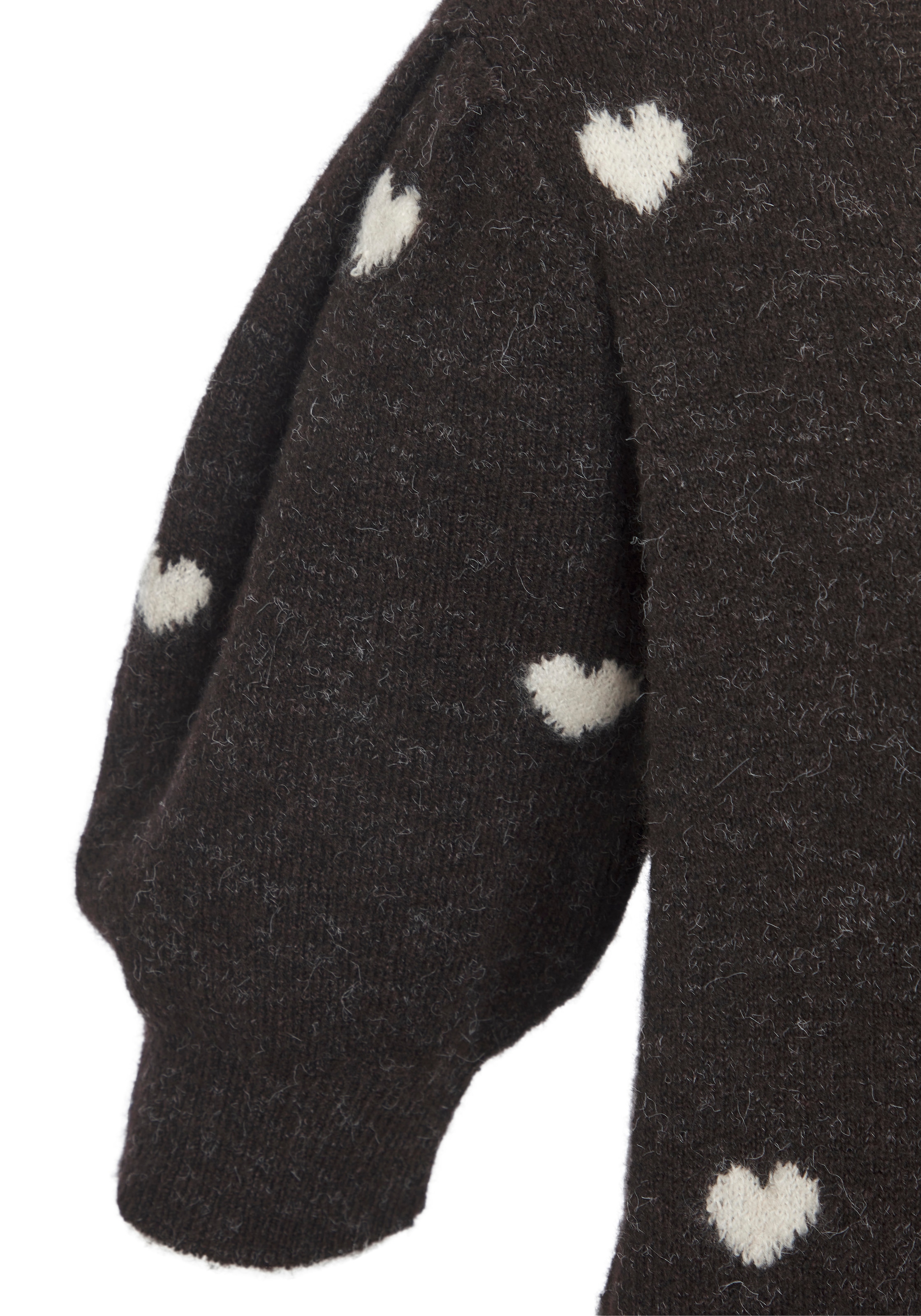 LASCANA Kurzarmpullover »mit Herzmuster, V-Pullover mit kurzen Puffärmeln« Kuscheliger Strickpullover mit Herzen, Jacquardpullover mit Herzmuster