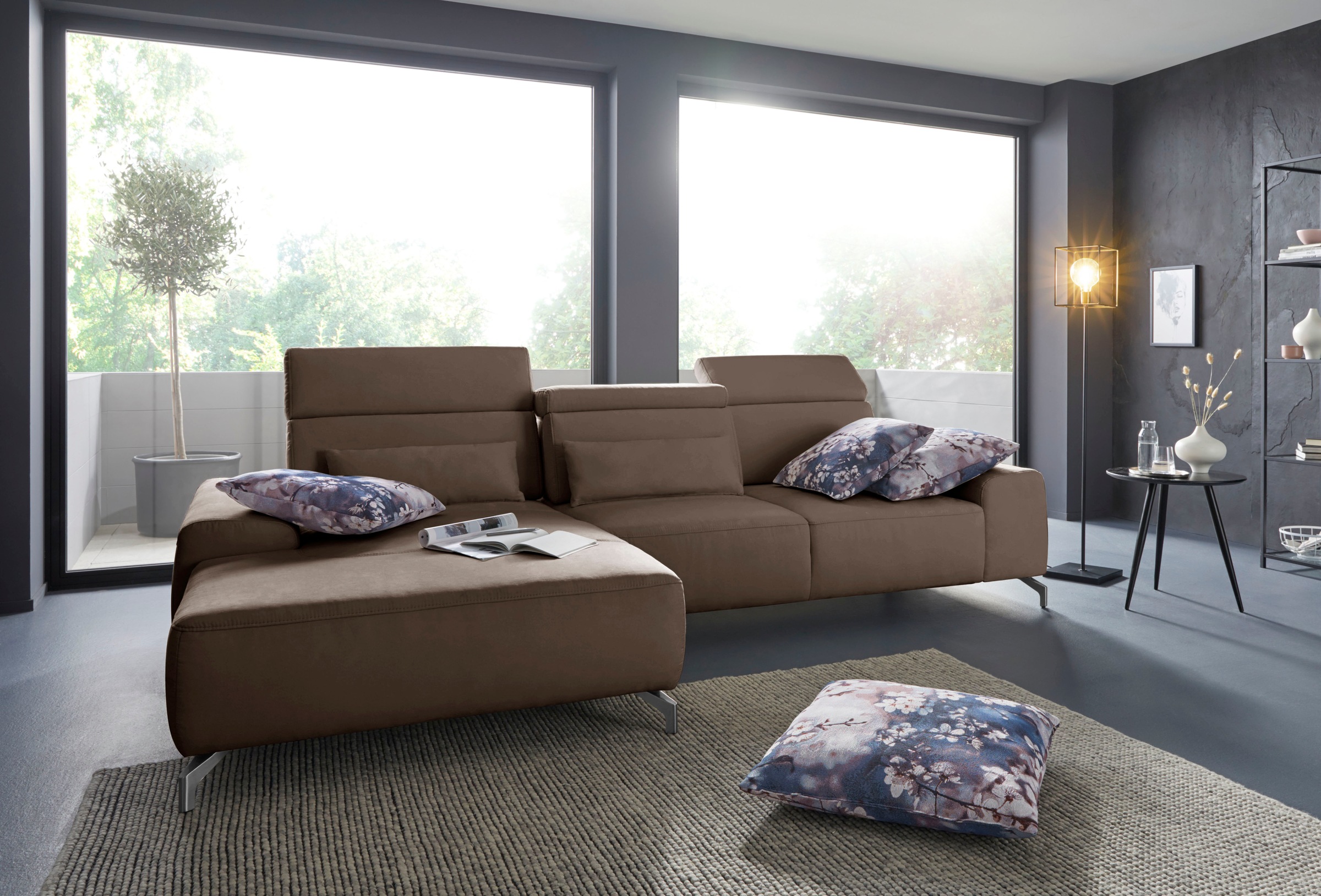 sit&more Ecksofa »Gizeh L-Form«, Fusshöhe 12 cm, inklusive Sitztiefenverstellung und Kopfteilverstellung
