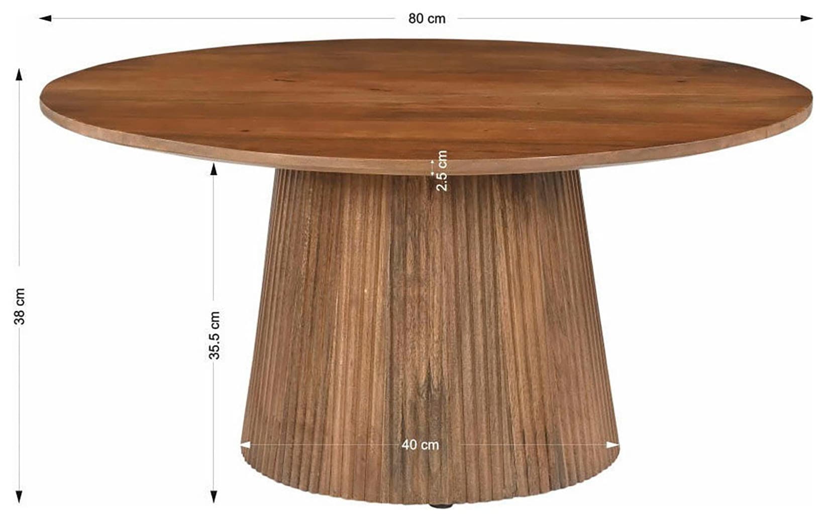 SIT Couchtisch »Brüssel aus Mangoholz mit Sockelfuss & Lamellendesign« runde Tischplatte Ø 80 cm & markanter Sockel in Lamellenoptik