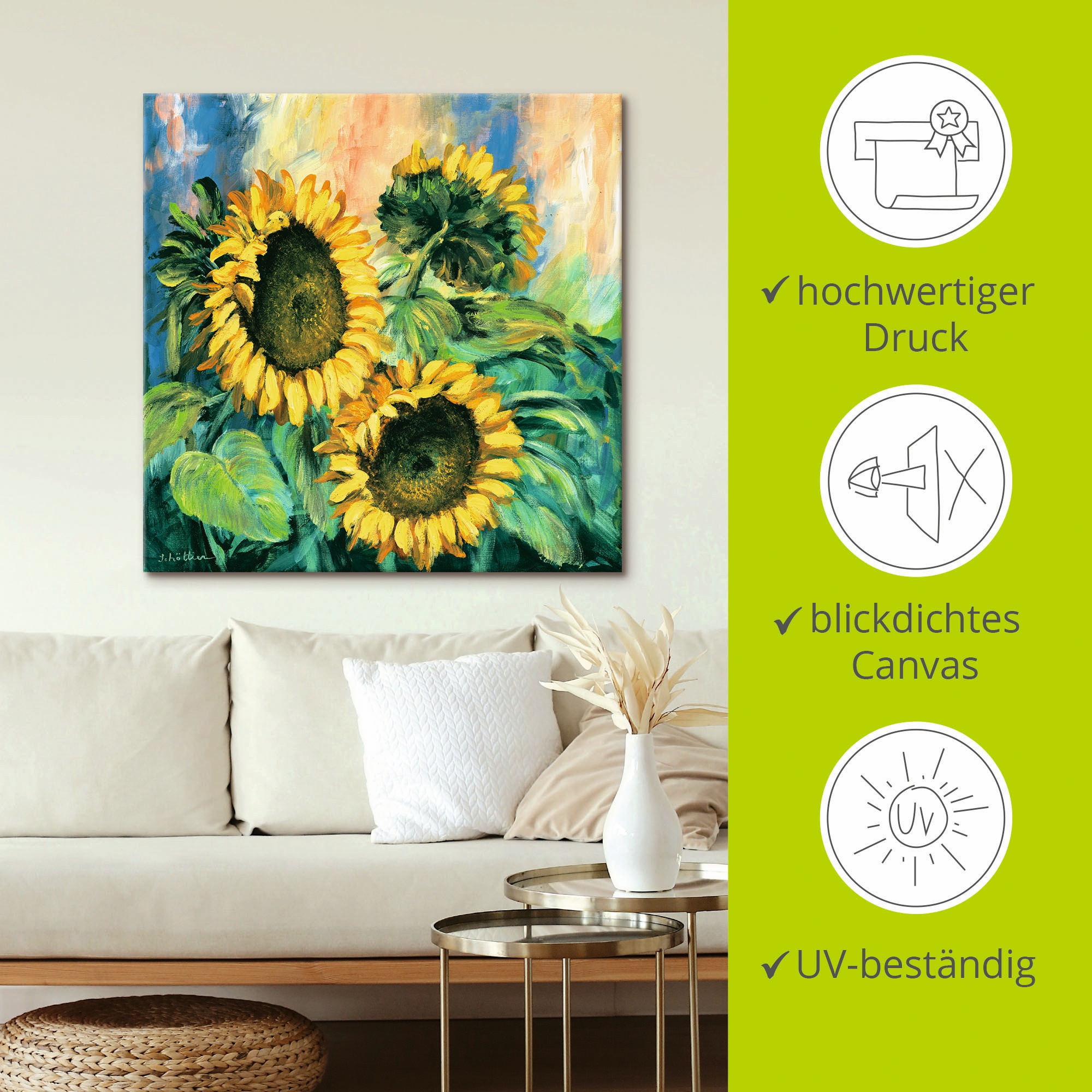 Artland Tableau sur toile »Sonnenblumen II« 1 cuis tlg. auf Holzrahmen gespannt