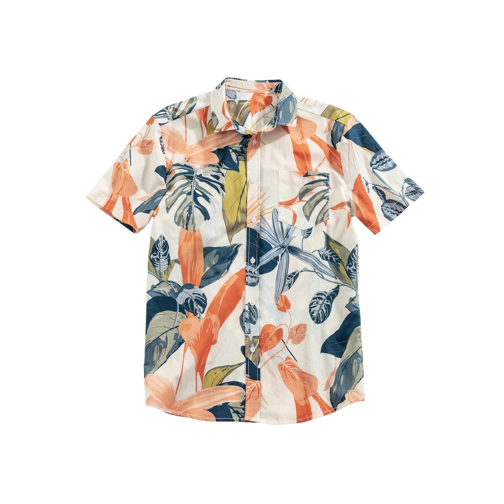 Beachtime Hawaiihemd, mit Kentkragen, Freizeithemd mit Blätterprint aus reiner Baumwolle