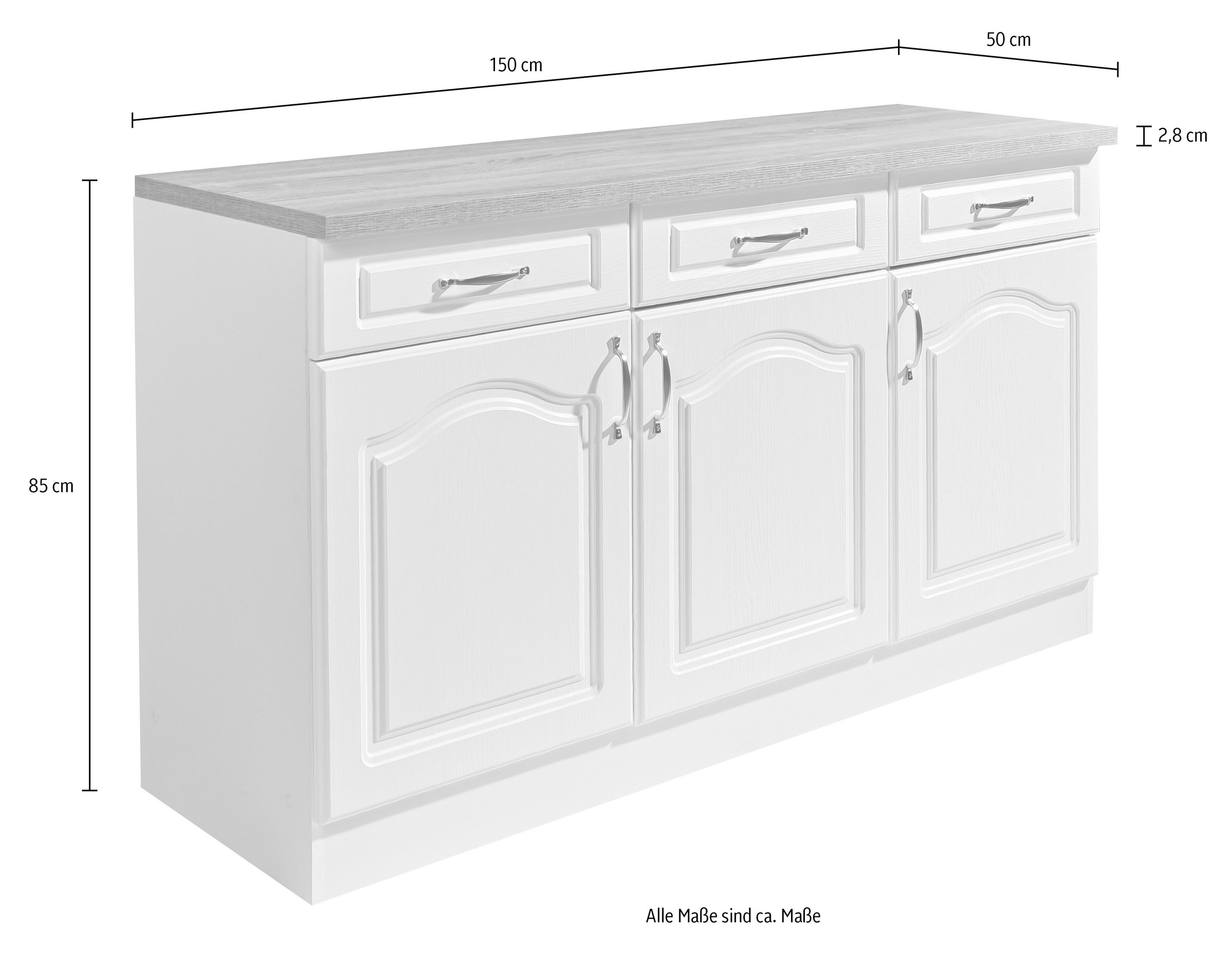 wiho Küchen Unterschrank »Linz« 150 cm breit, in Landhaus-Optik