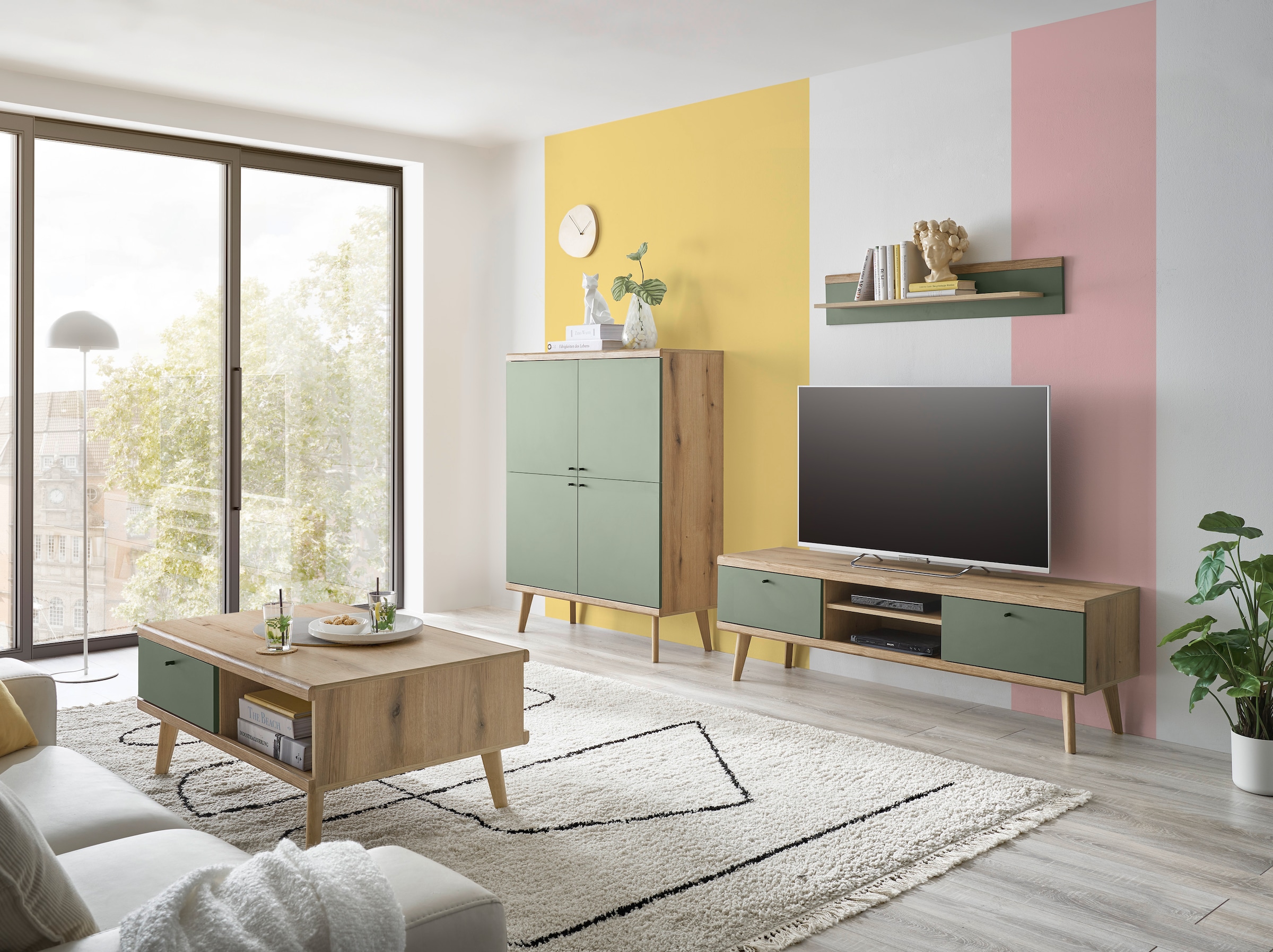 INOSIGN Wohnwand »MAVAS«, (Set, 3 St.), in moderner Trendfarbe, Griffe aus Metall (Schwarz), Breite 337 cm