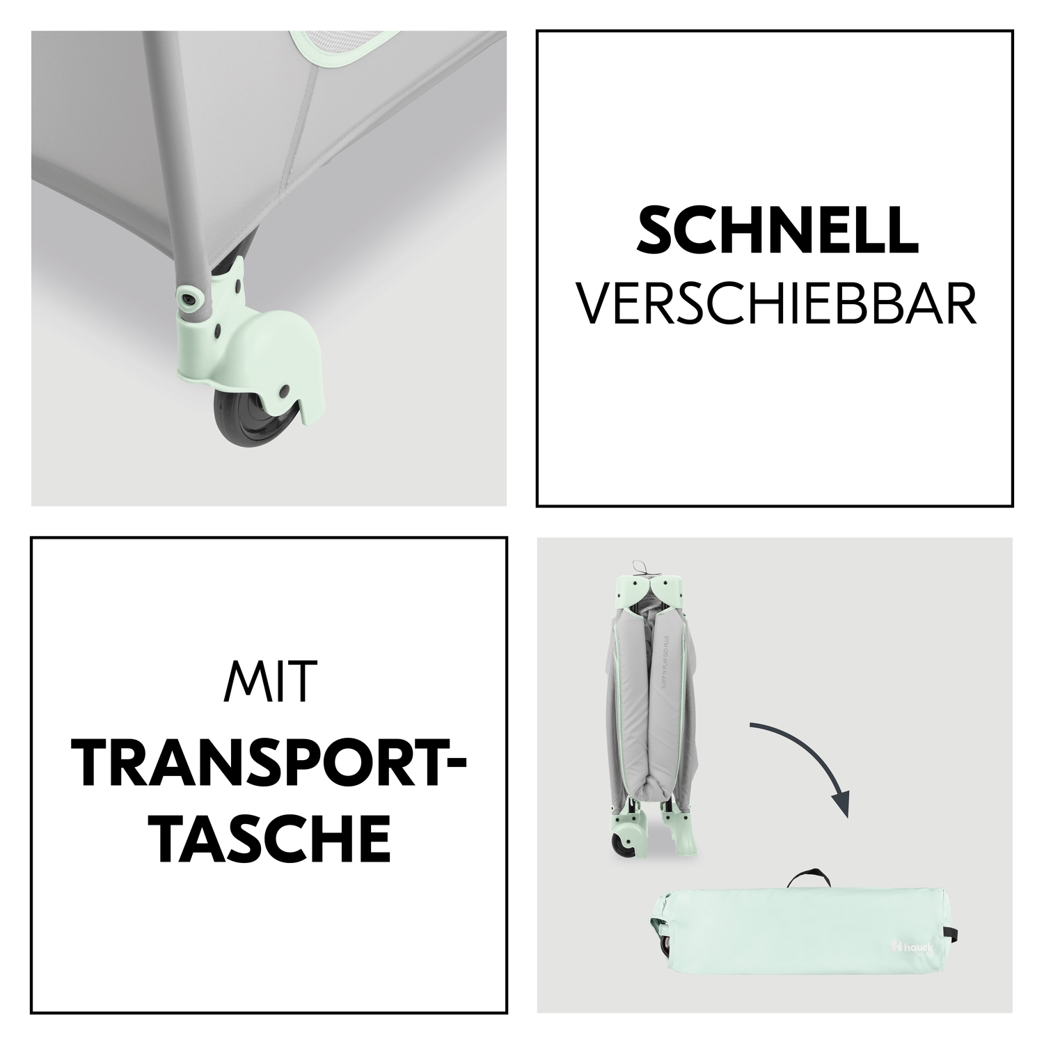 Hauck Lit de voyage pour bébé »Sleep N Play Go Plus, Dusty Mint« mit integrierten Rädern; Vorderausstieg