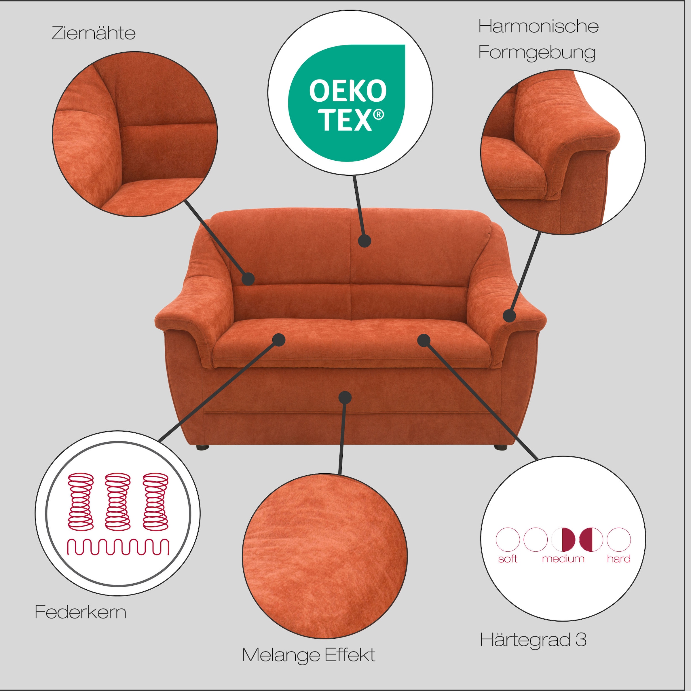 DOMO collection 2-Sitzer »Lale, zeitloses und komfortables Sofa, bequeme Armlehnen«