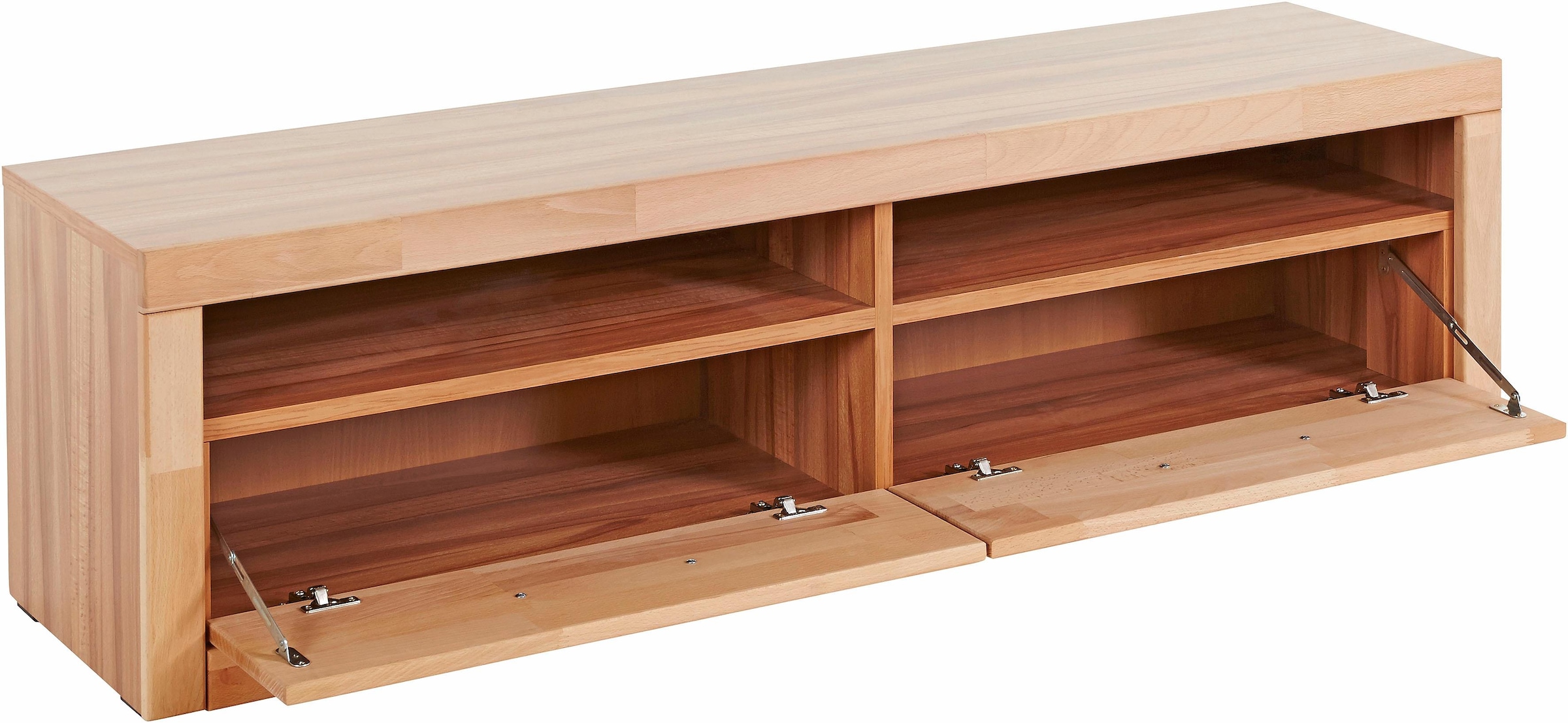 Home affaire Lowboard »Ribe,140cm breit,38cm hoch mit 2 Klappen,Oberplatte aus Massivholz«, Holz massiv, Holzwerkstoff, Metall Griffe,2 Klappen