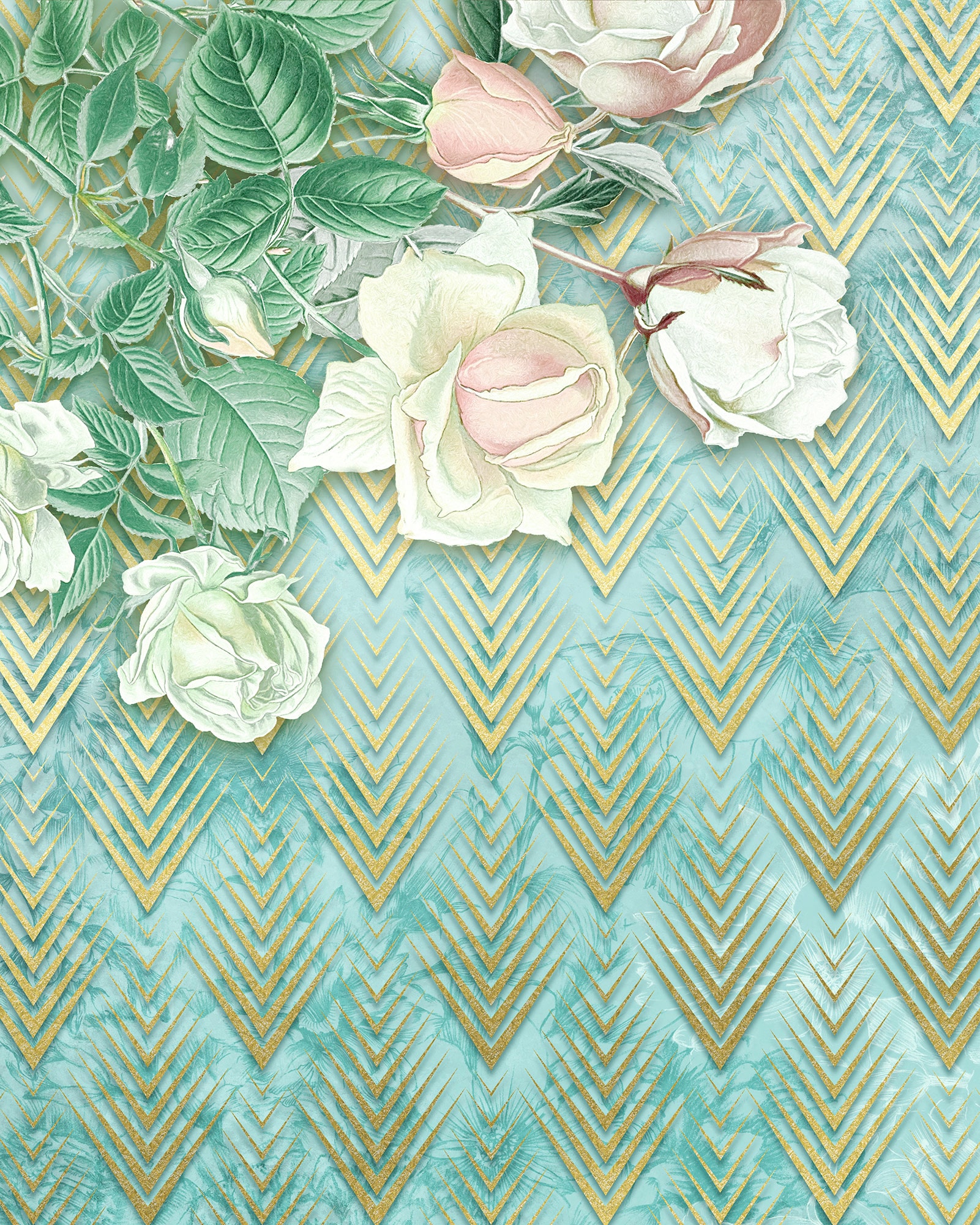 Image of Komar Vliestapete "Digitaldruck Vlies - Rose Poem - Grösse 200 x 250 cm" bedruckt glatt Wohnzimmer, Schlafzimmer