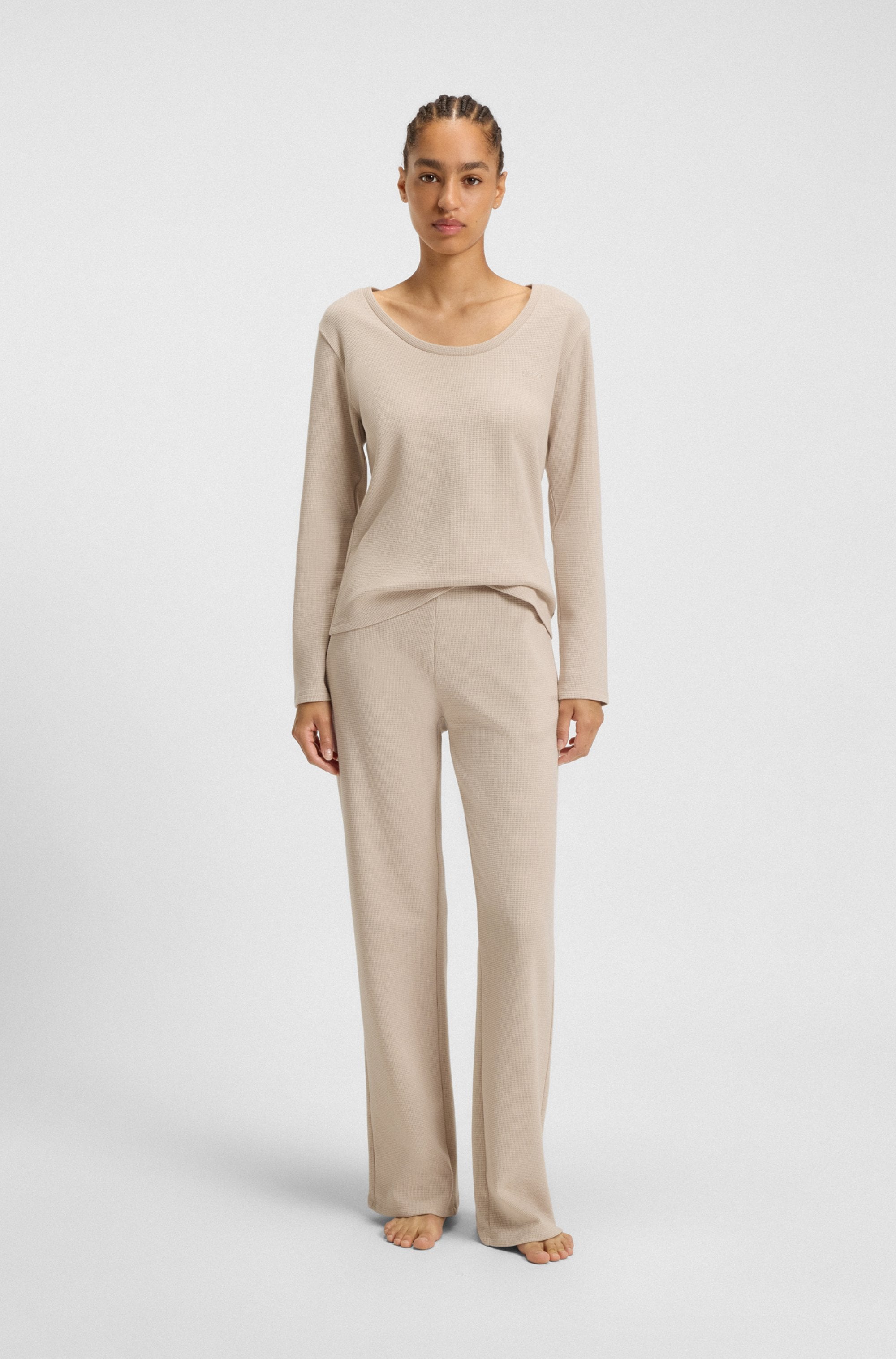 BOSS T-shirt à manches longues »Waffle« Schlaf-Top, Waffelstruktur, aus Baumwollmix