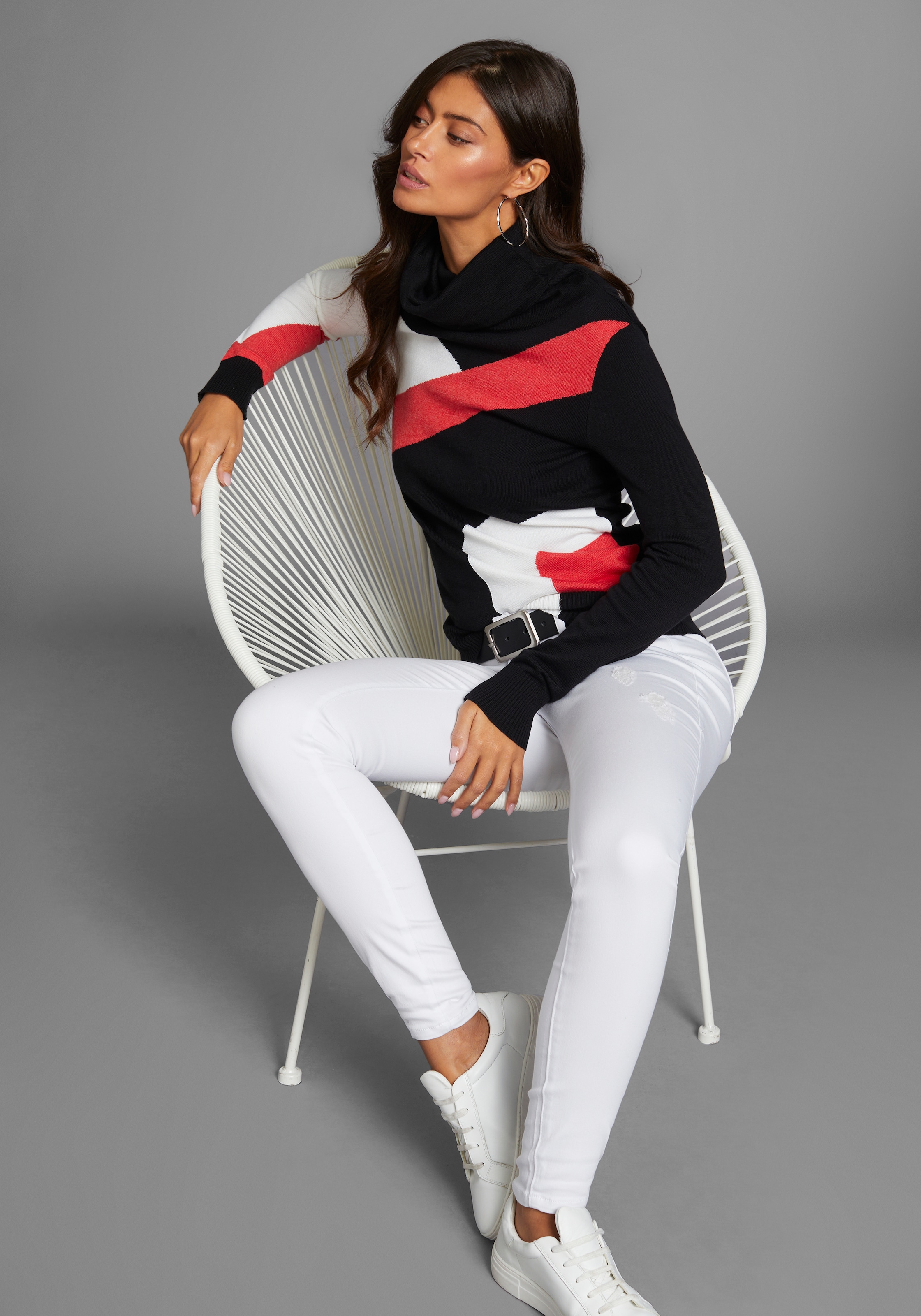 Laura Scott Schalkragenpullover, mit Colorblock