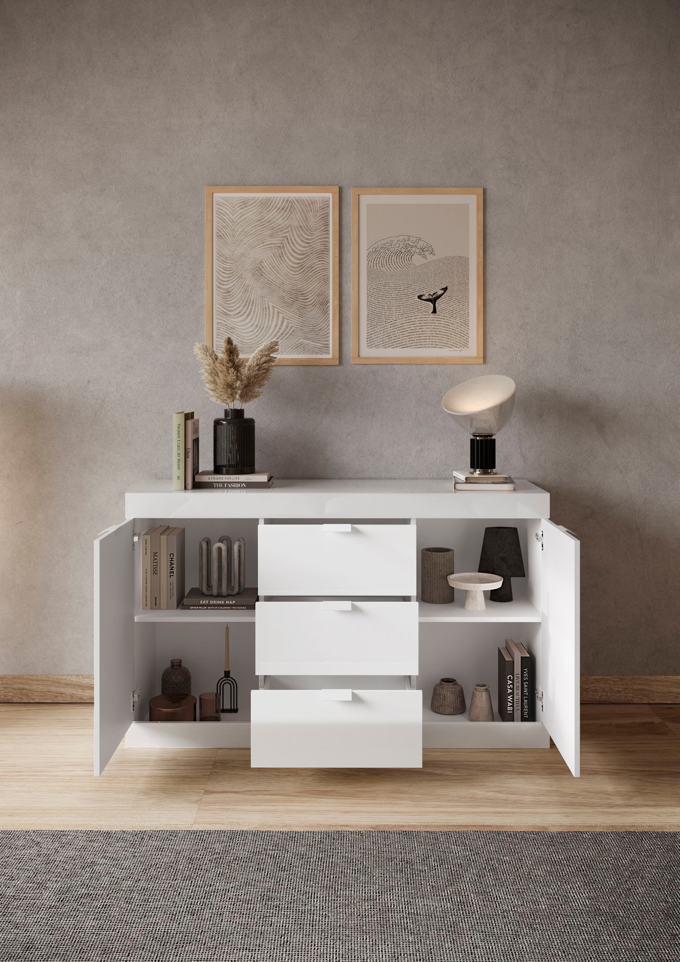 INOSIGN Sideboard »Slim«, Breite 136 cm, weiss Hochglanz Lack
