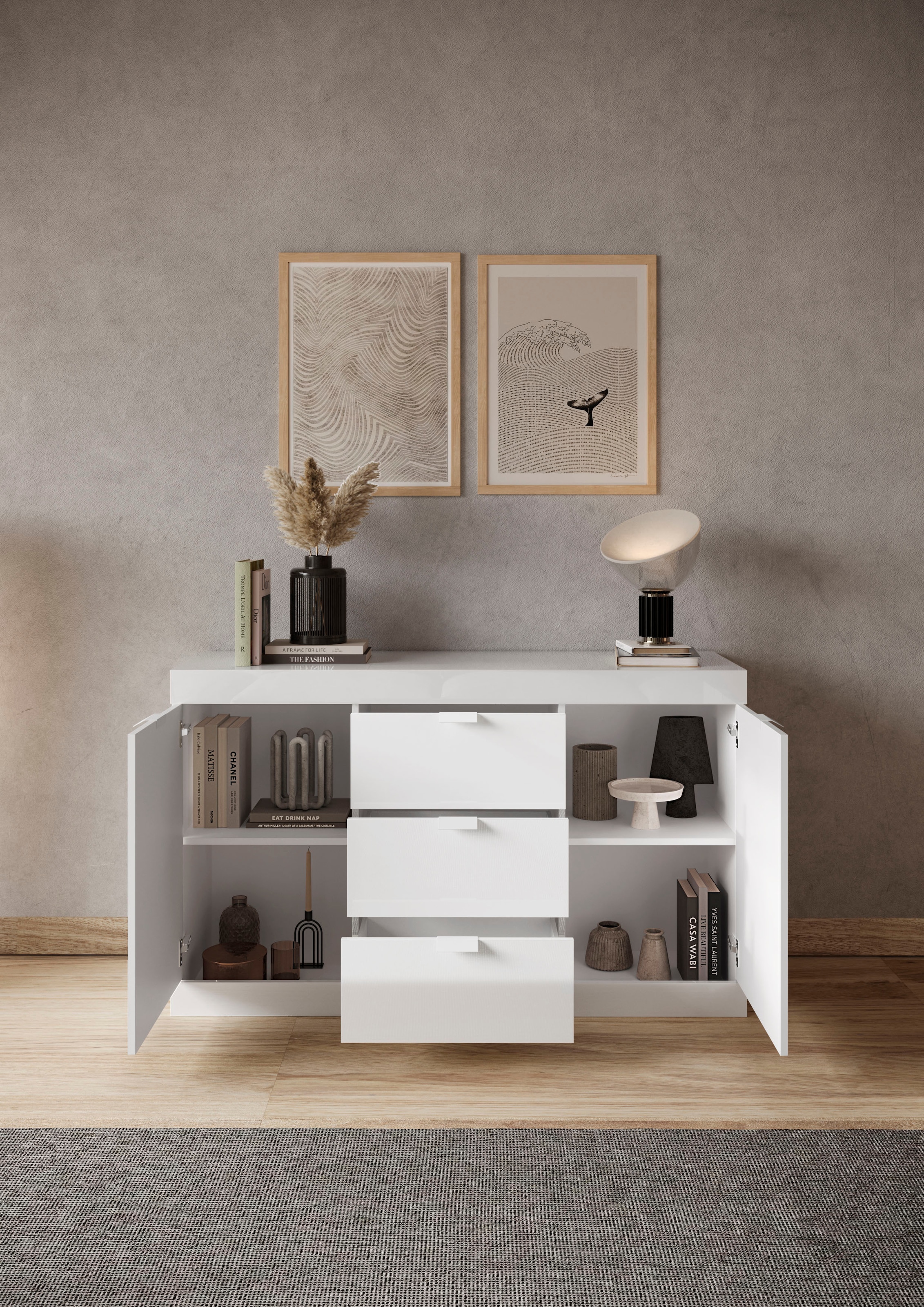 LC Sideboard »Slim«, Breite 136 cm, weiss Hochglanz Lack