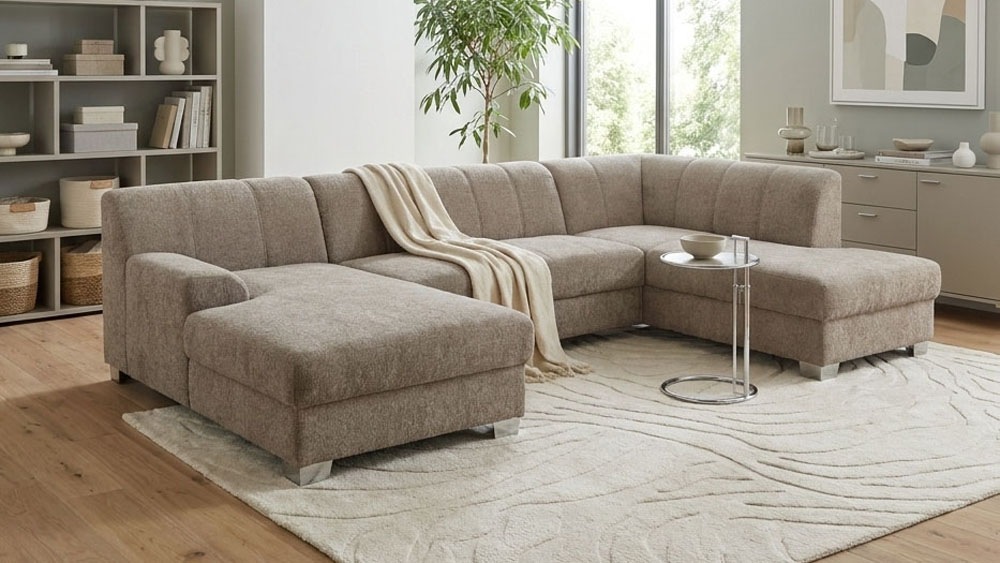 Image of GOODproduct Wohnlandschaft "Lolland 296 x 195 cm, modern, mit Steppungen, mittelfester Sitz" mit Schlaffunktion, U-Form, aus Pet Friendly Bezug