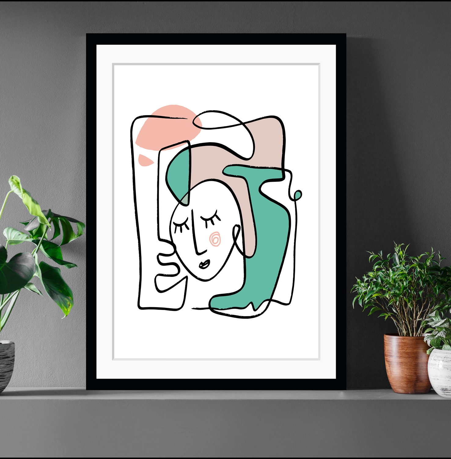 Image of queence Bild "Ava" Abstrakt Figuren Gemälde Gesicht Kunst Blumen, gerahmt