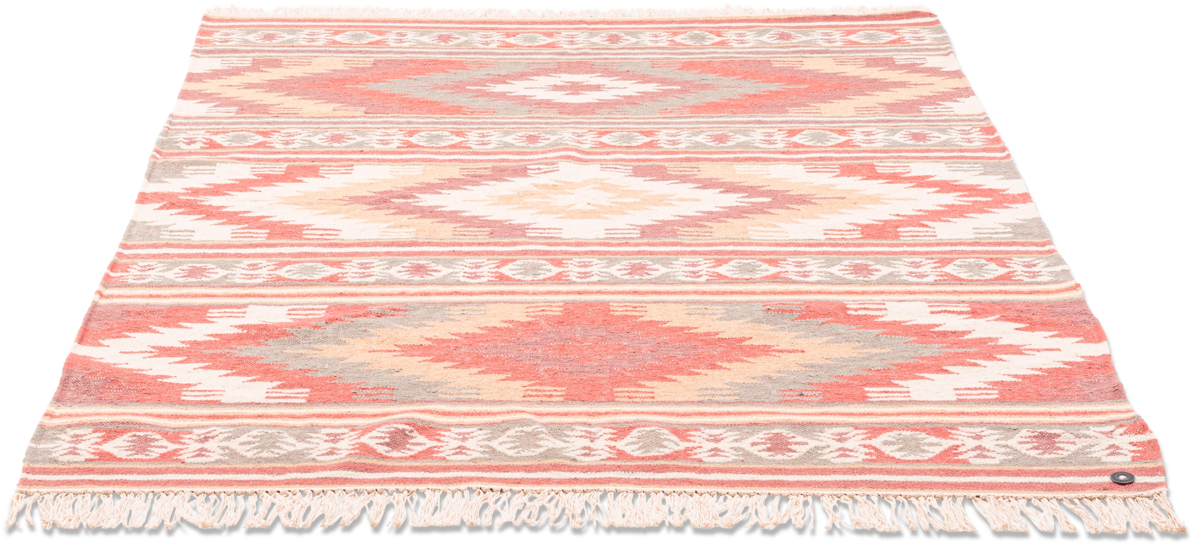 Image of TOM TAILOR HOME Wollteppich "Kelim Colors I" rechteckig 5 mm Höhe reine Wolle, robust und strapazierfähig, mit Fransen, Boho-Style