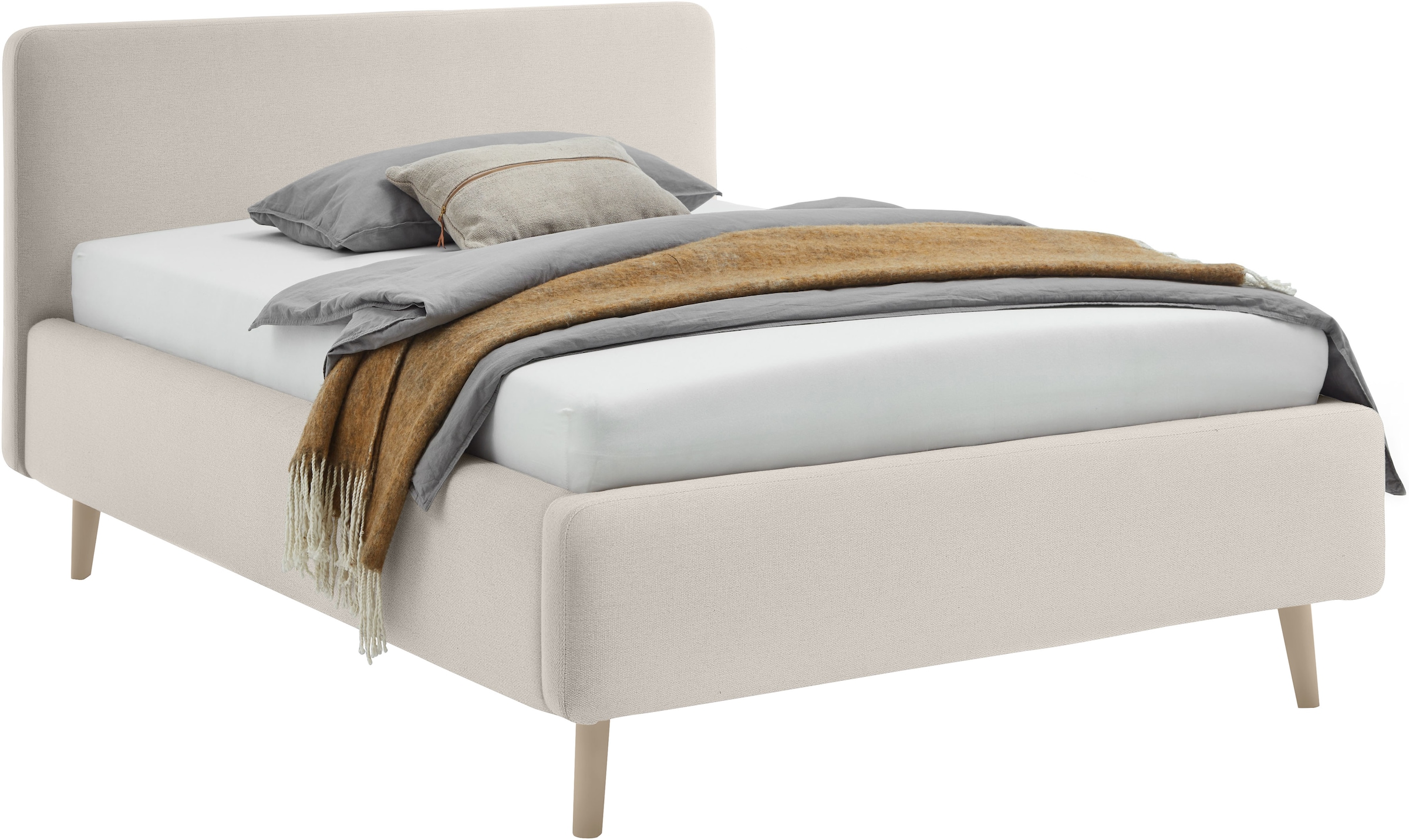 meise.möbel Lit rembourré »MATTIS mit sandfarbenem Fuss, wahlweise mit Bettkasten« disponible en différentes largeurs, couleurs et qualités de revêtement