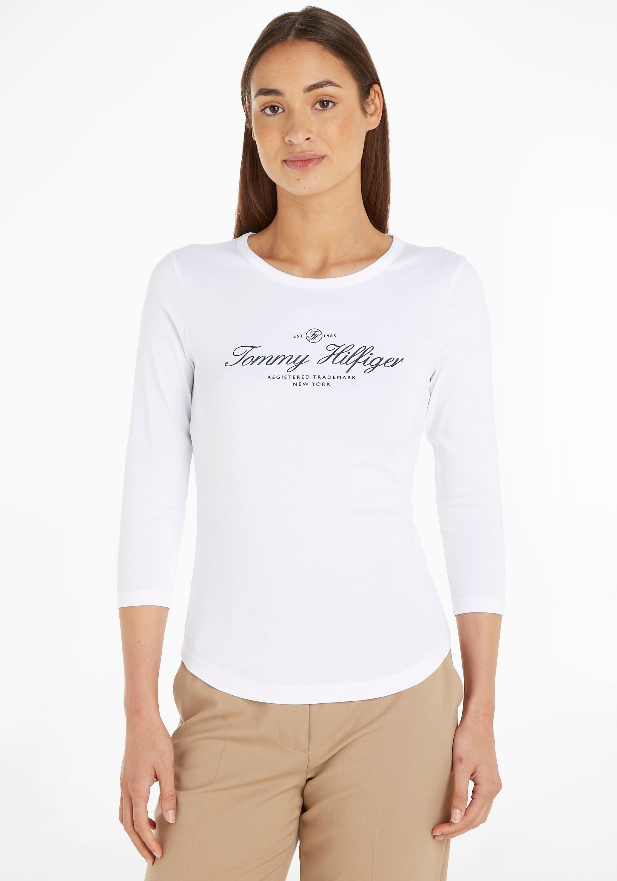 ♕ Tommy Hilfiger Langarmshirt »SLIM SIGNATURE OPEN NK 3/4SLV«, mit Tommy  Hilfiger Signature Logo-Schriftzug versandkostenfrei bestellen | Basic-Shirts