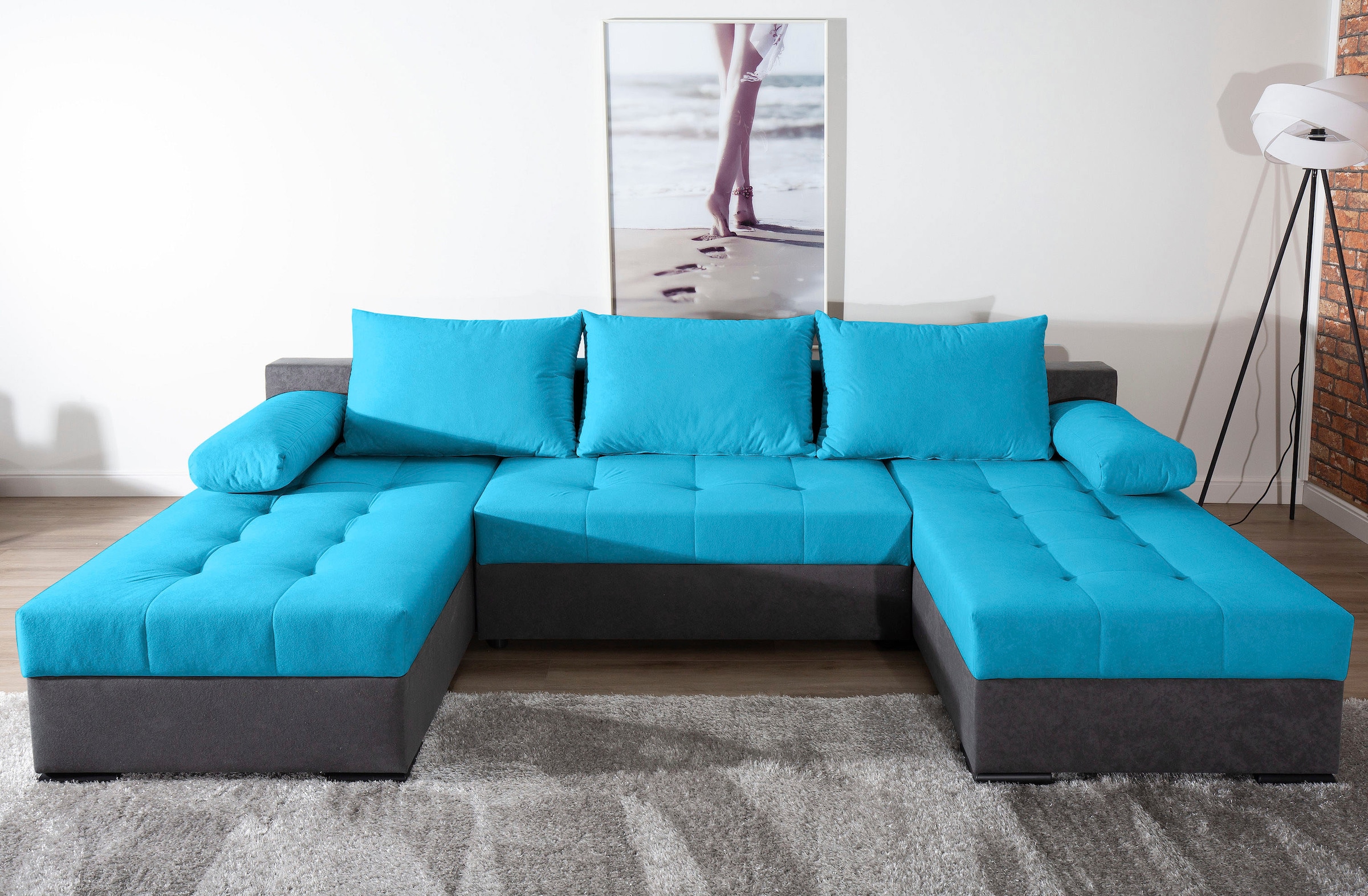COLLECTION AB Wohnlandschaft »Josy U-Form, B: 269 cm«, (Cord-/Mix), mit Bettfunktion & Bettkasten, Federkern