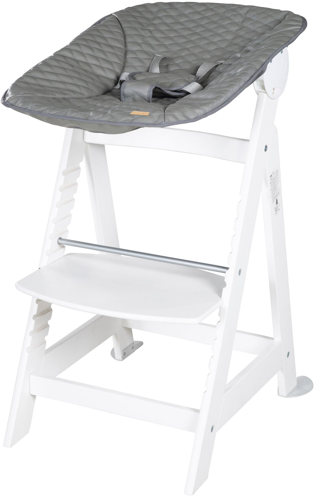 roba® Hochstuhl »Born Up, weiss, mit Neugeborenen-Aufsatz, stone gesteppt«, (Set)