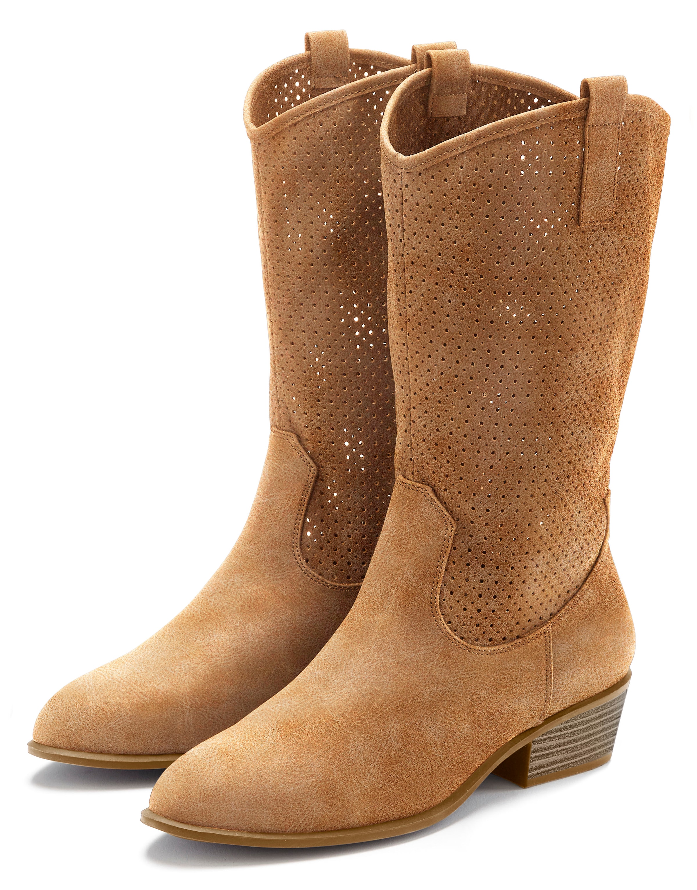 Image of LASCANA Westernstiefel Sommer Boots, Ankle Stiefelette, Schlupfstiefel, Cowboy-Look, Cut-Outs