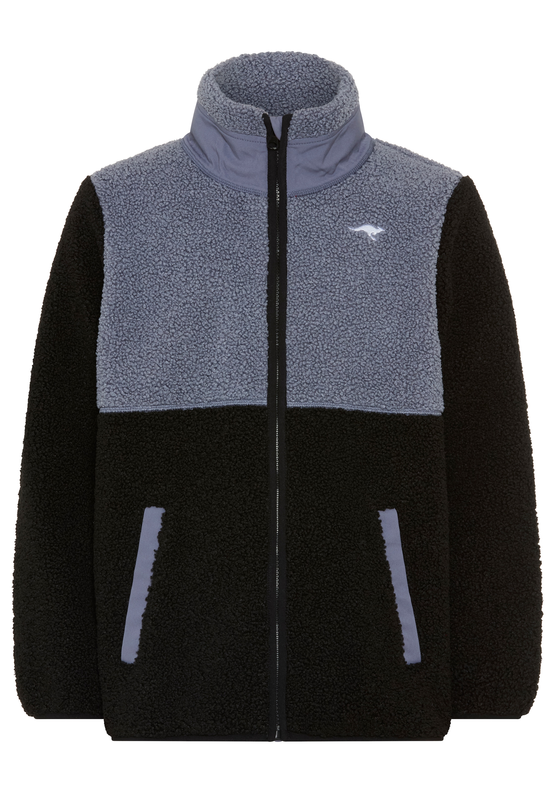 KangaROOS Veste sweat »Teddy-Fleecejacke mit kontrastfarbigen Einsatz und KangaROOS Stickerei« Veste en teddy fleece color block avec col montant