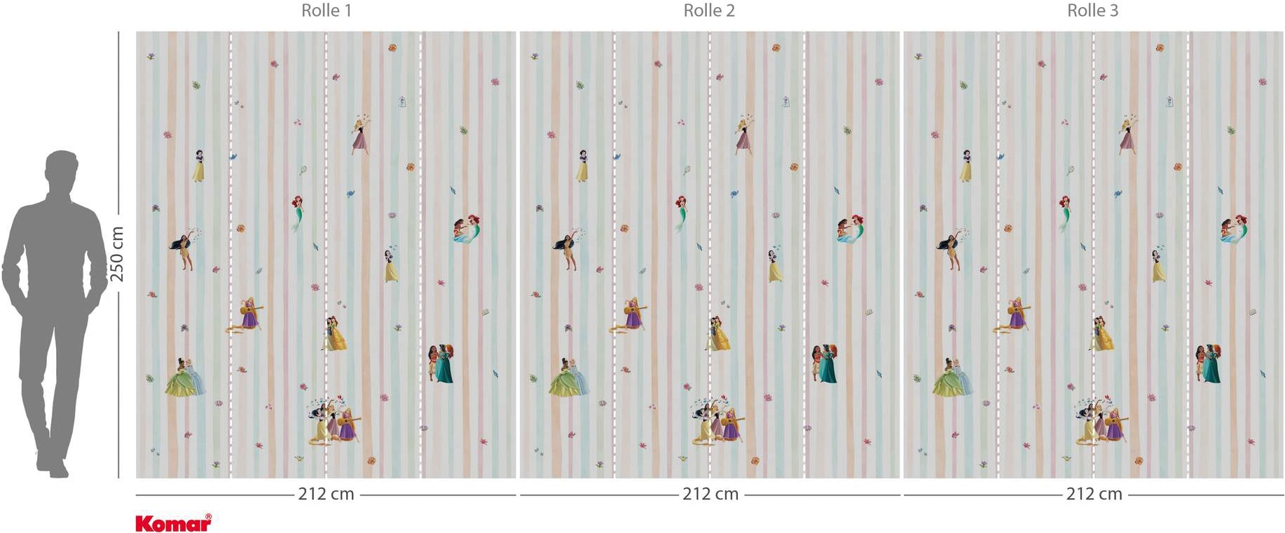 Komar Vliestapete »Disney Princesses Charmix« bedruckt glatt Rolle mit 212 x 250 cm