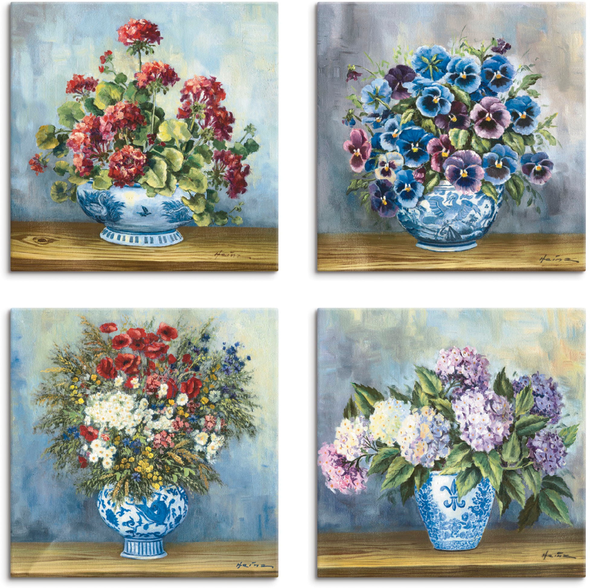 Image of Artland Leinwandbild "Blumen Bouqets" Blumen 4 Stk. tlg. 4er Set, verschiedene Grössen