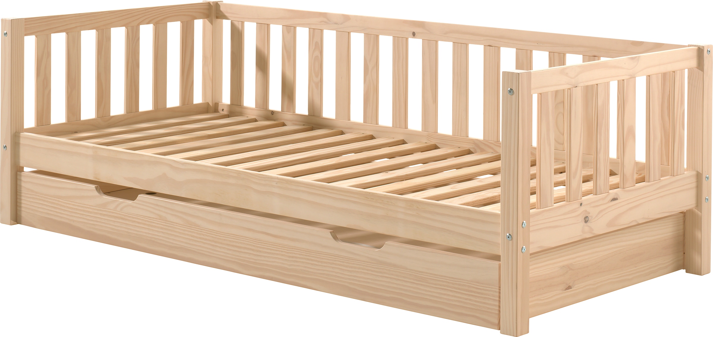 Image of Vipack Einzelbett "Sprossenumrandung, Kiefer massiv, stabil gebaut und zeitloses Design" B/H/T ca. 211,2x68x97,8cm, Ausf. Milky Pine oder Weiss, inkl. Rolllattenrost, mit oder ohne Bettschublade