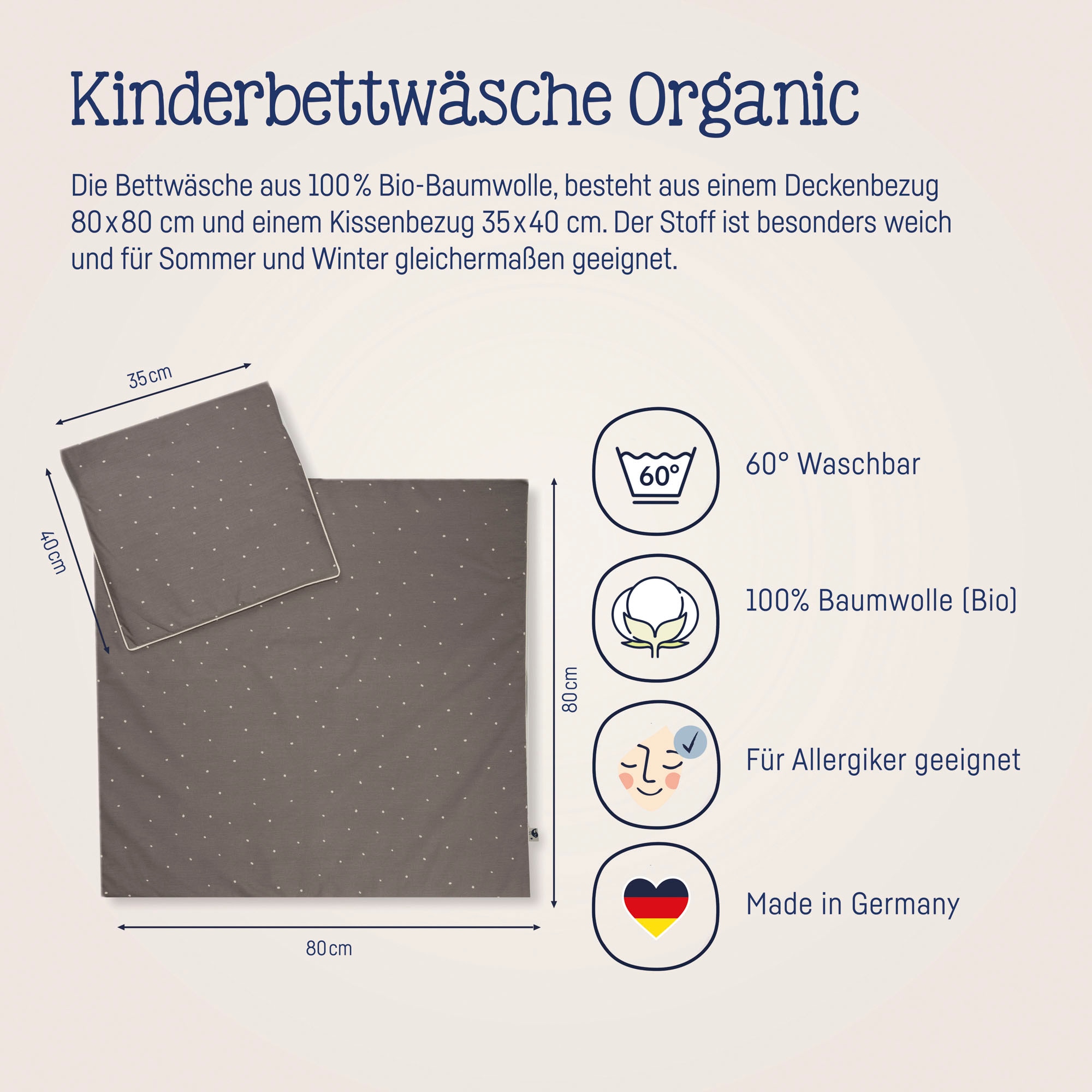 Julius Zöllner Kinderbettwäsche »Baby- und Kinderbettwäsche aus 100% Bio-Baumwolle«, erhältlich in den Grössen 80x80+35x40cm und 100x135+40x60cm