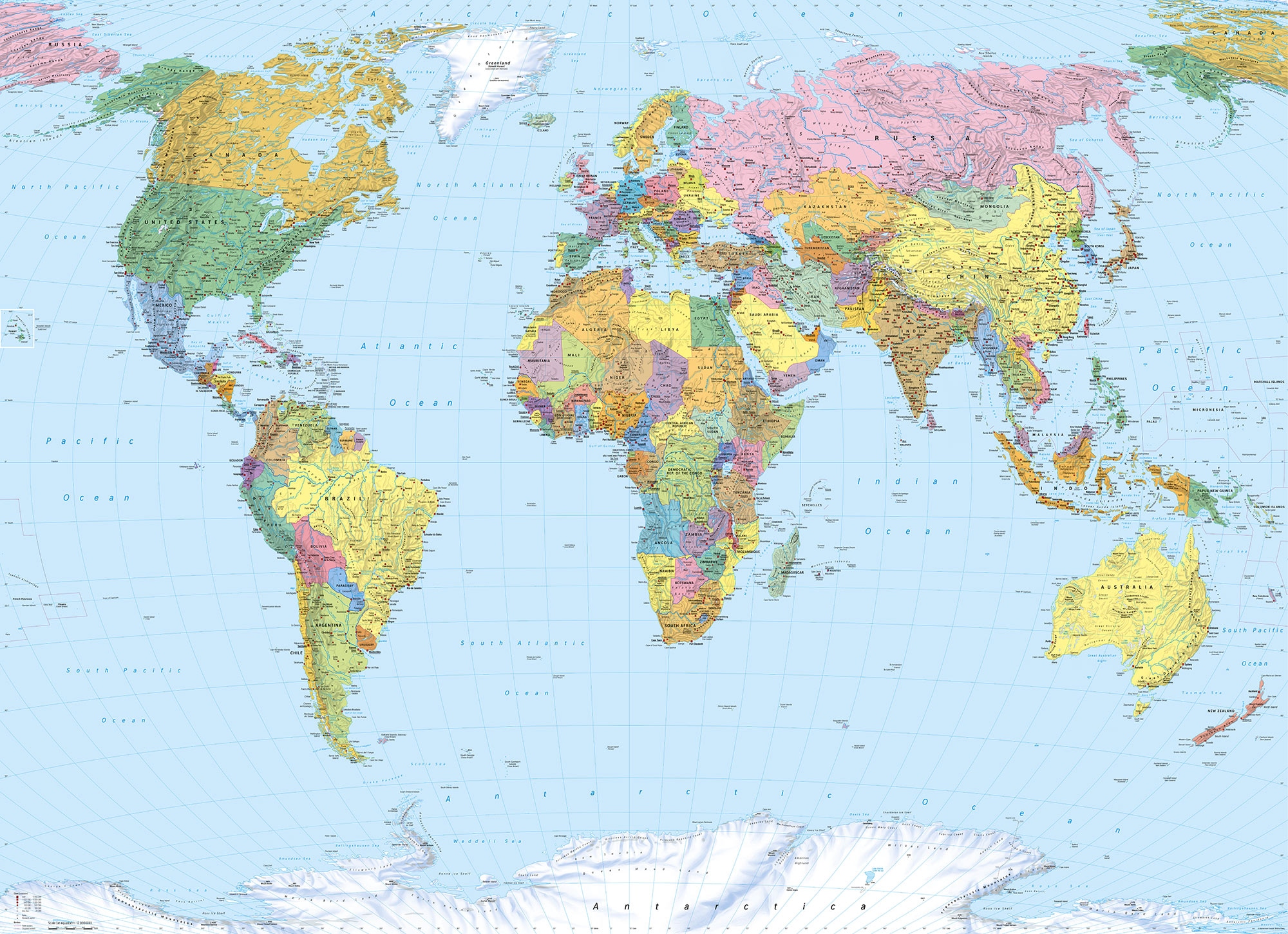 Image of Komar Fototapete "World Map - Grösse 270 x 188 cm" bedruckt glatt Wohnzimmer, Schlafzimmer