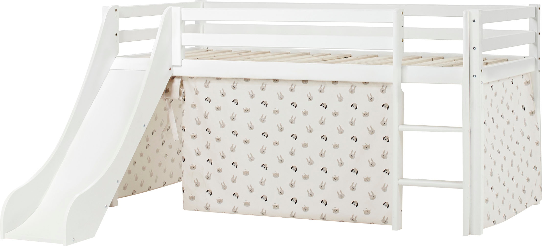 Hoppekids Hochbett »«Pets Natur»«, Rutsche & Vorhang Grau und viel Auswahl