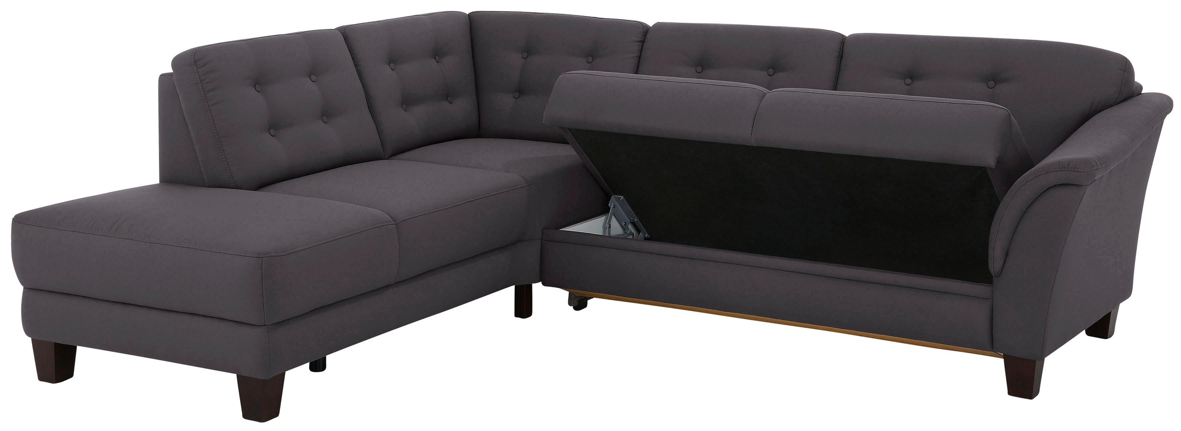 Home affaire Ecksofa »Trondheim L-Form«, mit Federkern und Knopfheftung im Rücken, Füsse Buche dunkel