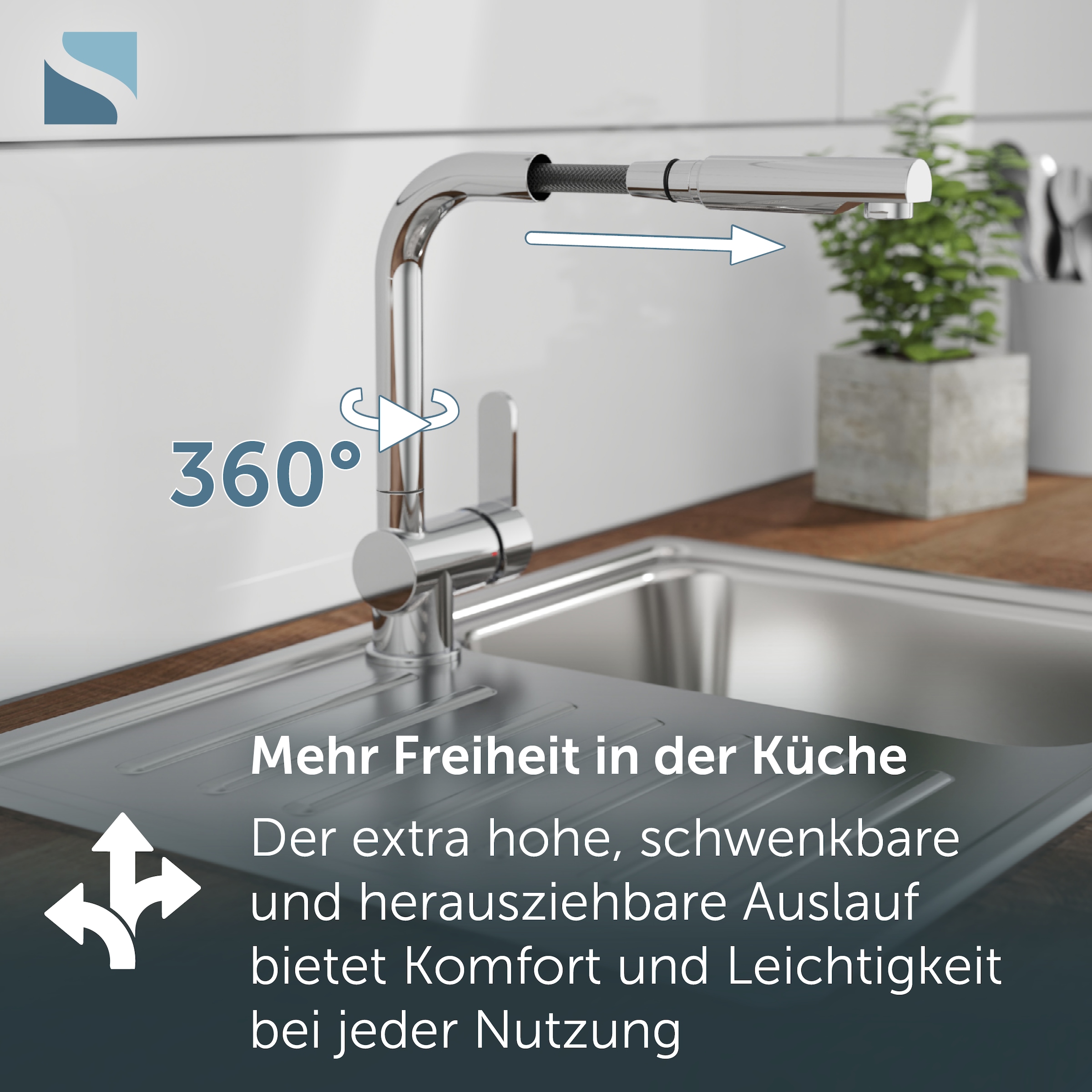 Schütte Robinet d'évier »LONDON« Hochdruckarmatur mit Cold-Start-Funkt., 360° schwenkbar, herausziehbar