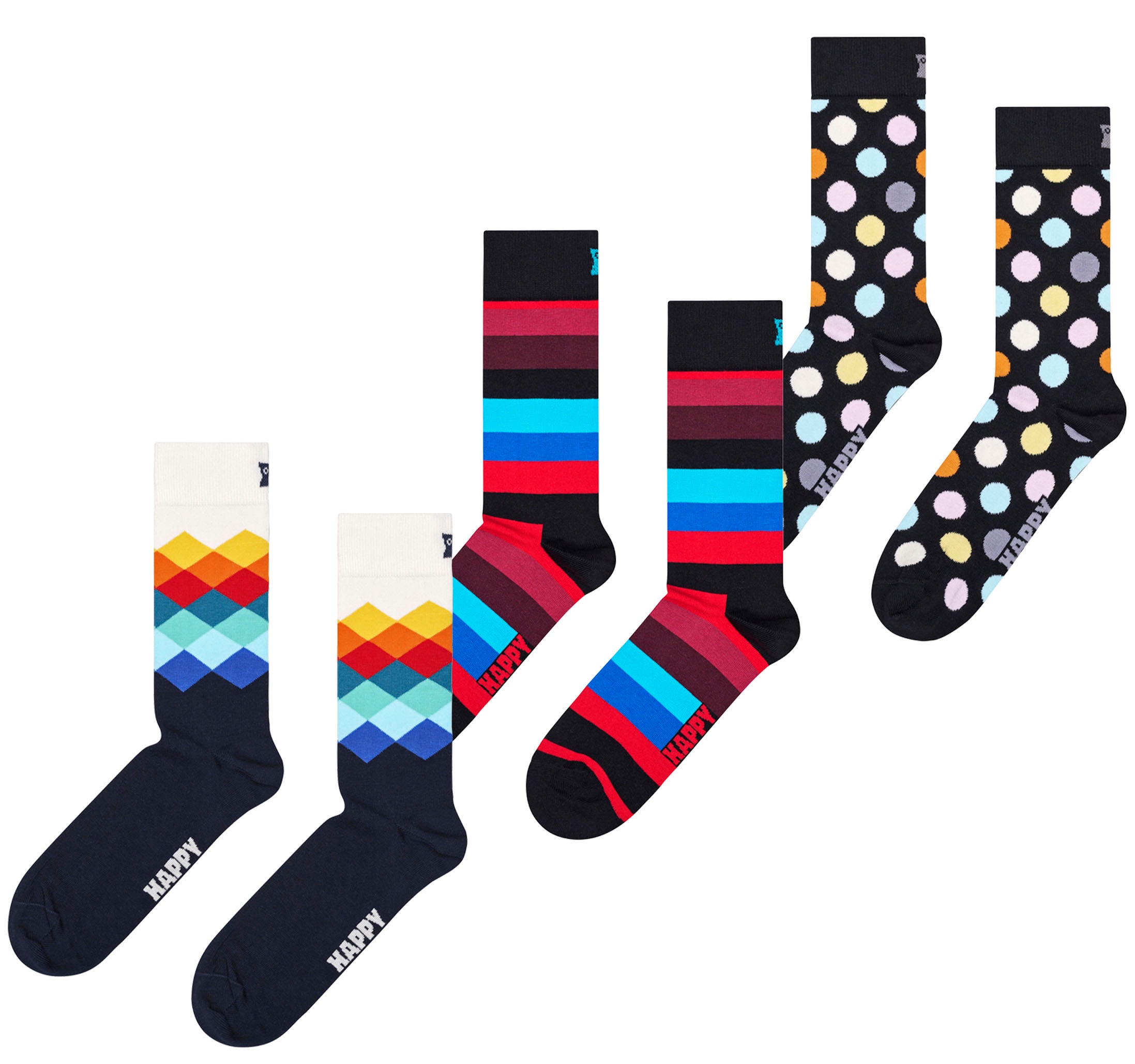 ♕ Happy Socks Socken, (3 Paar), Big Dot & Faded Diamond & Strip Socks  versandkostenfrei bestellen | Lange Socken