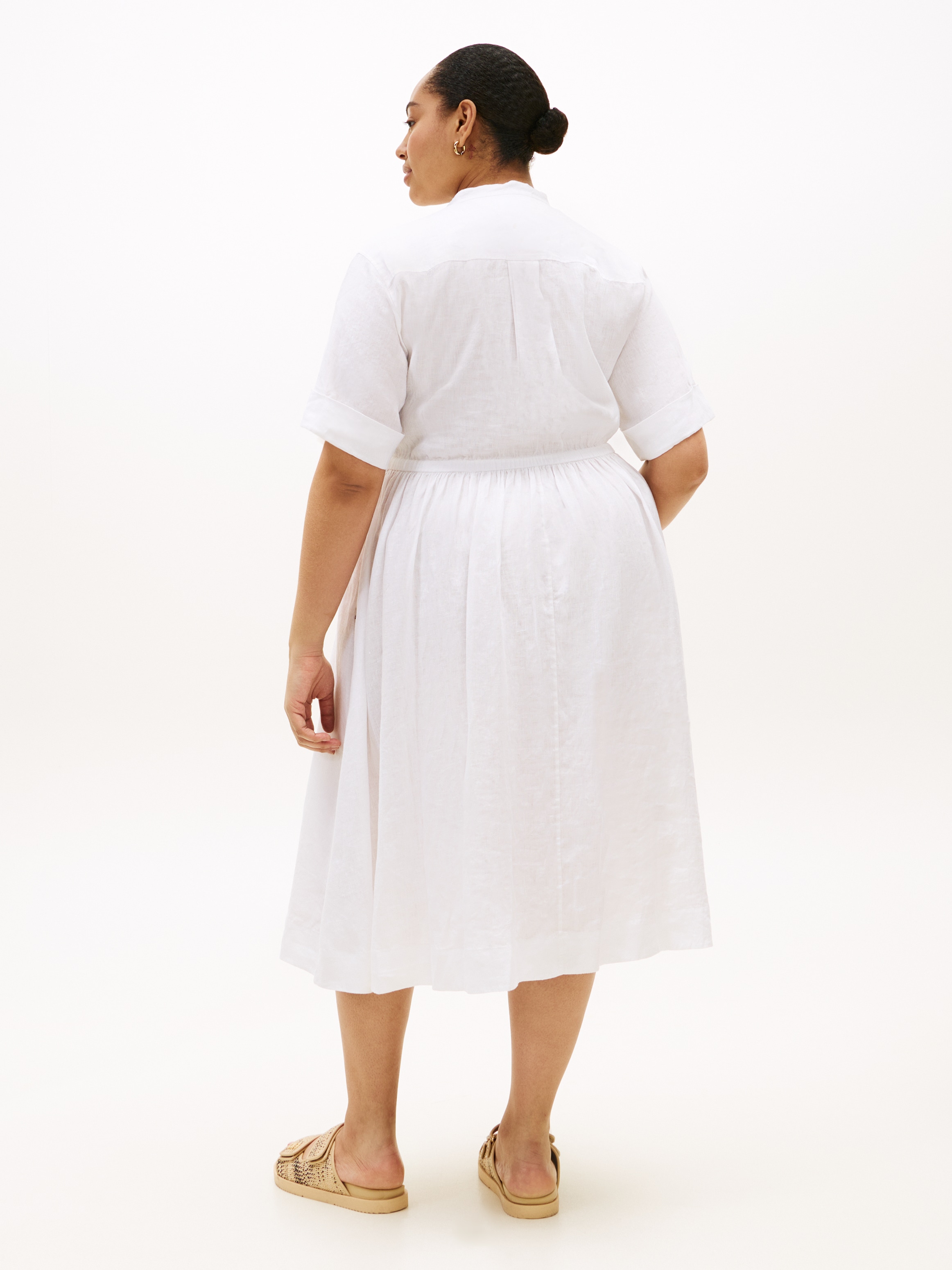 Tommy Hilfiger Curve Robe midi »CRV LINEN MIDI SHIRT DRESS SS« in grossen Grössen, Taille mit Bindeband