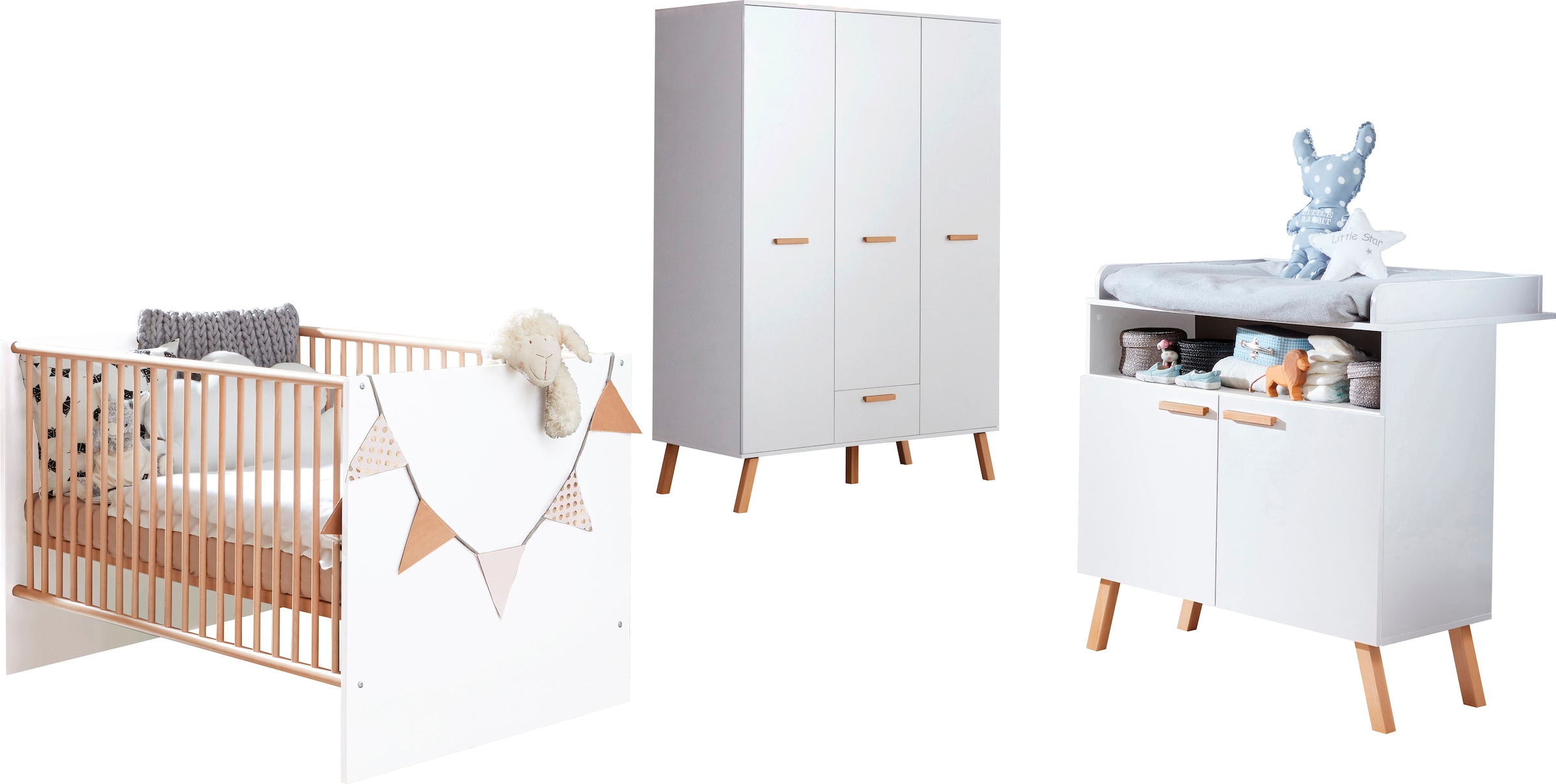 trendteam Babymöbel-Set »Mats«, (Set, 3 tlg., Bett, Wickelkommode, Schrank)