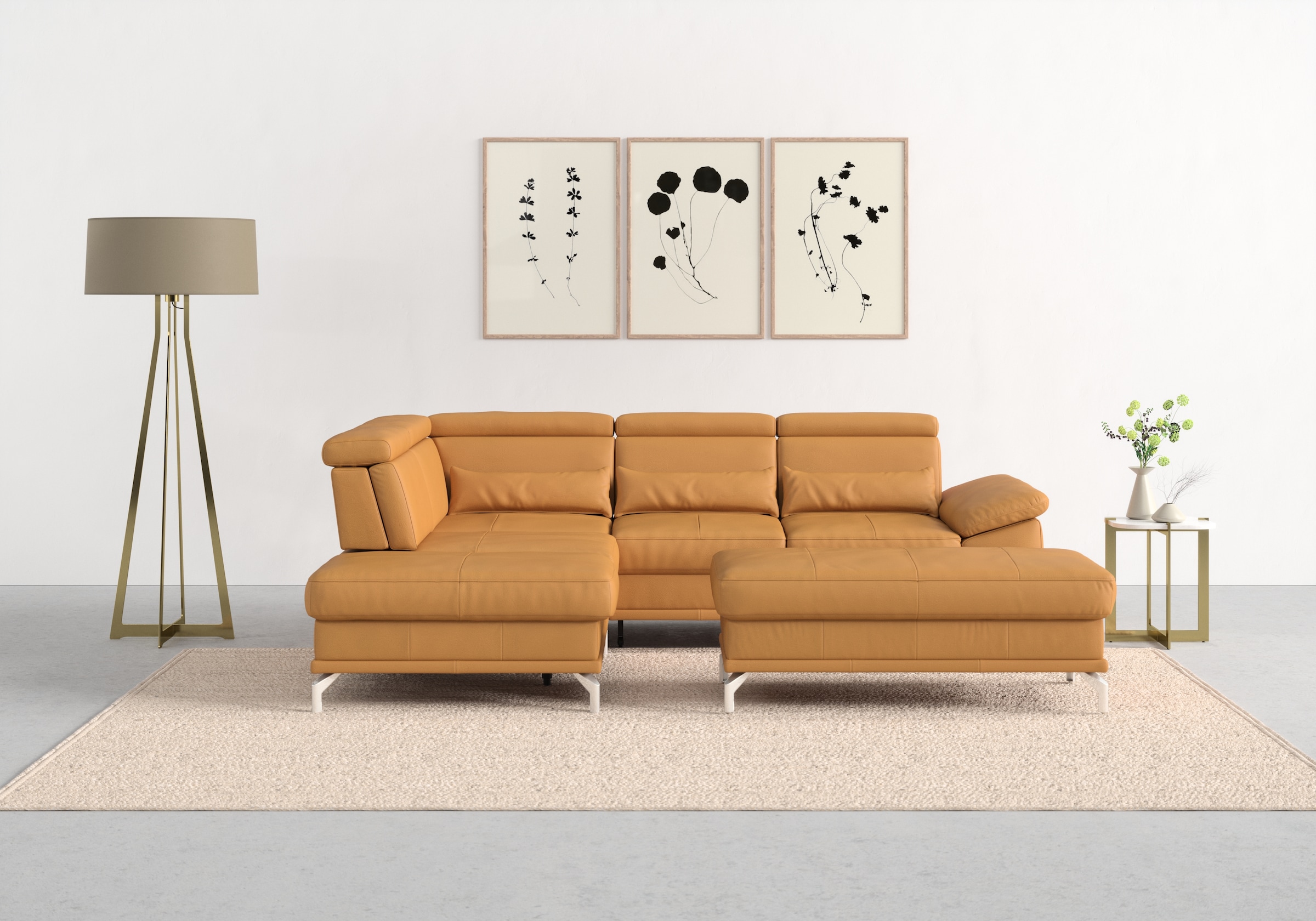 sit&more Ecksofa »Cabrio L-Form, mit Sitztiefenverstellung, Arm- und Kopfteilverstellung«, 3 Nierenkissen, Federkern, optional Bettfunktion und Stauraum