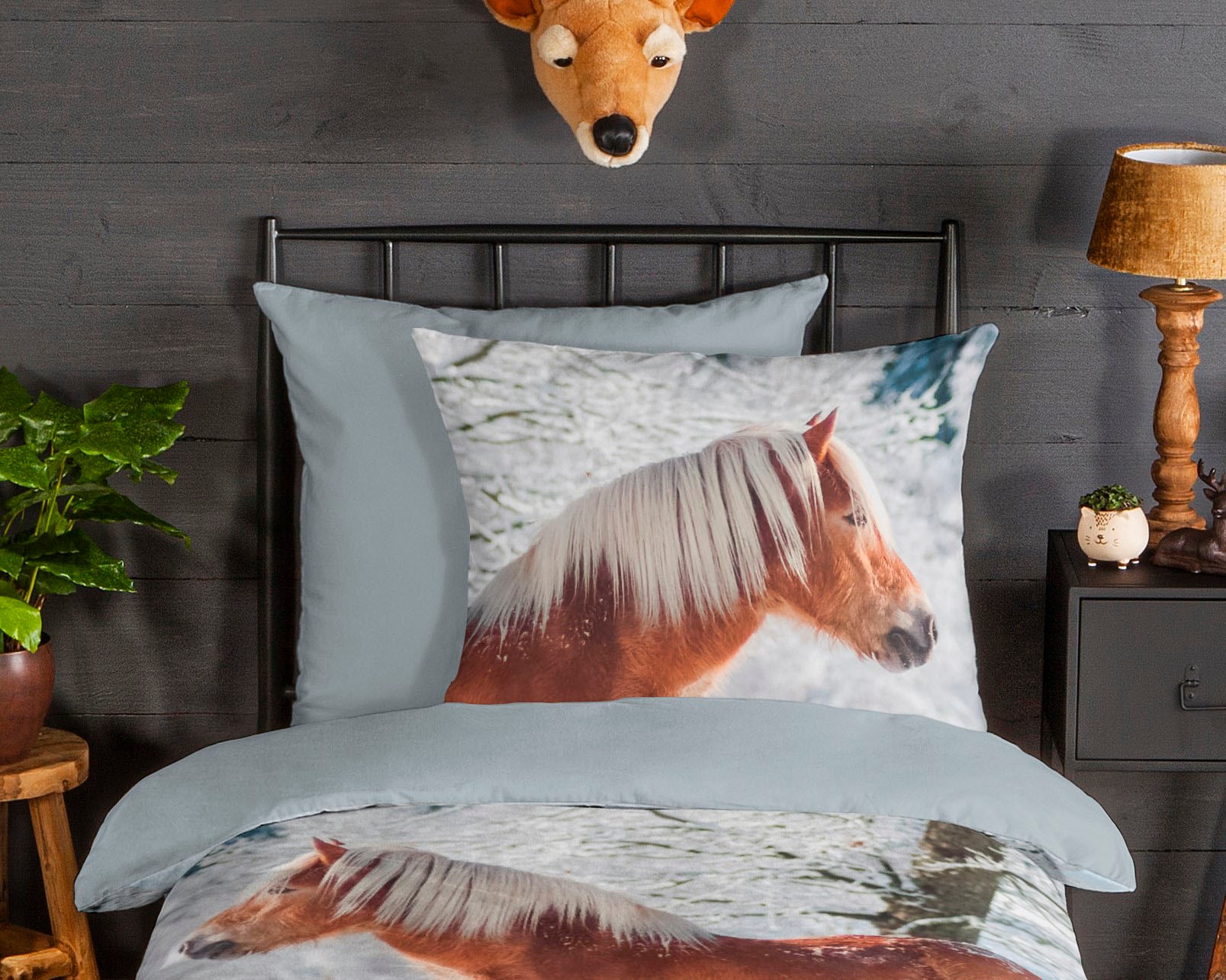 good morning Kinderbettwäsche »Scarlet«, Biber, 135x200, Winter, Warm, Reissverschluss, Wendeoptik, Kind, Pferd