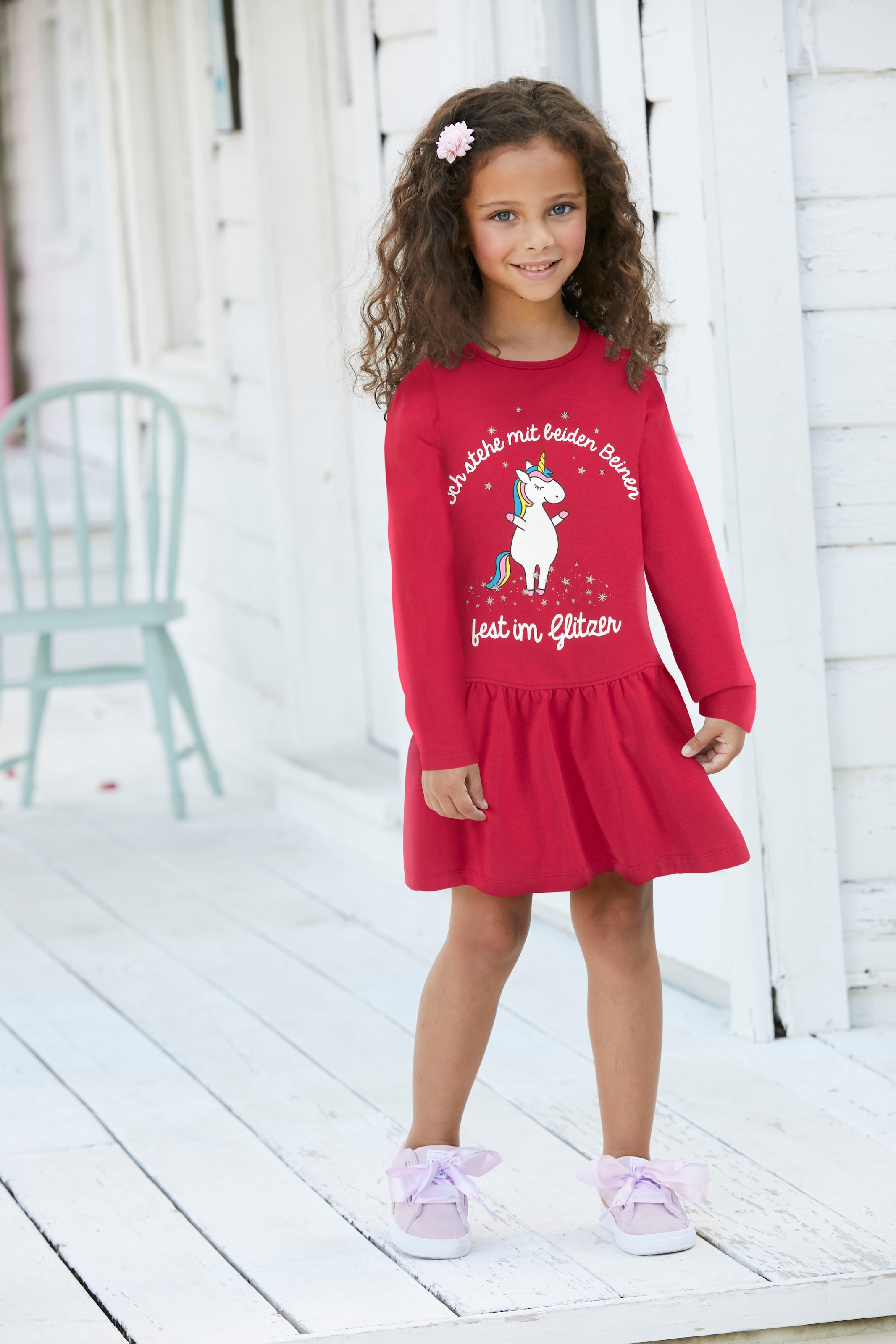 Mindestbestellwert versandkostenfrei ohne KIDSWORLD Modische kaufen - Sprüchedruck Jerseykleid mit »Einhorn«,