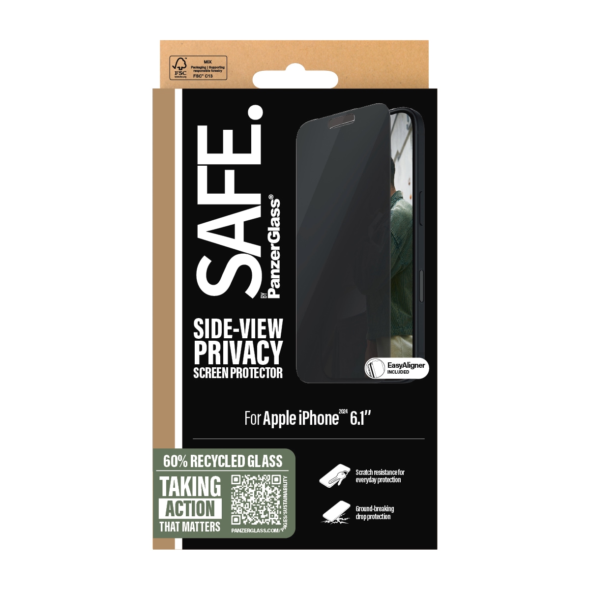 SAFE by PanzerGlass Displayschutzglas »Side-View Privacy Screen Protection«, für Apple iPhone 16-Apple iPhone 15, (1 St.), Displayschutzfolie, Schutzfolie, Bildschirmschutz, kratz- & stossfest