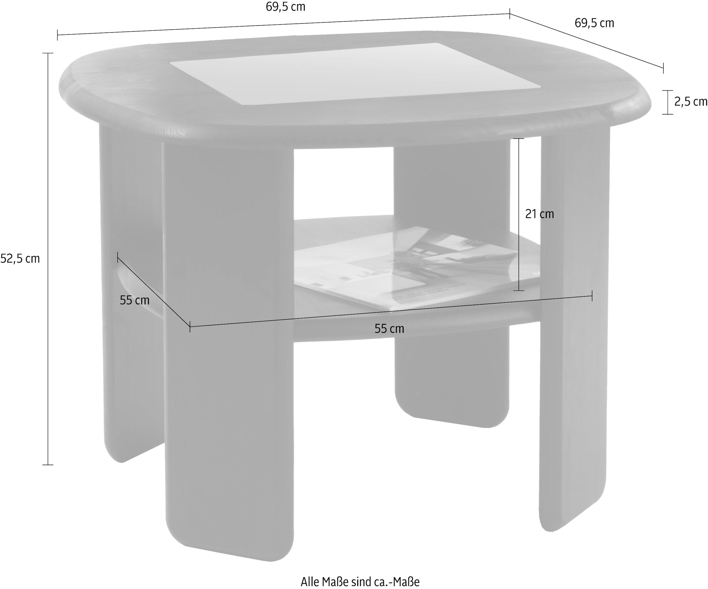 Home affaire Couchtisch »Jayden 2« in zwei Grössen, massives Kiefernholz mit Glaseinsatz